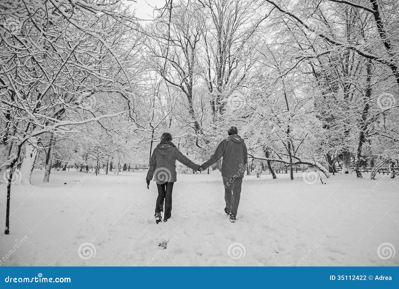 Young Couple Walking in Snow Stock Photo Image of romantic, meeting