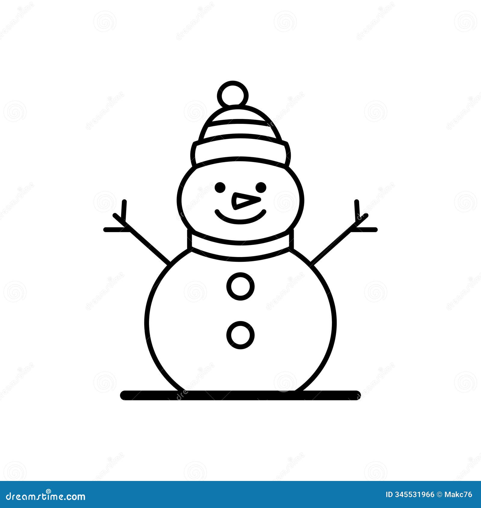 Snow Man Icon. Cute Smiling Snowman with Hat Stock Illustration