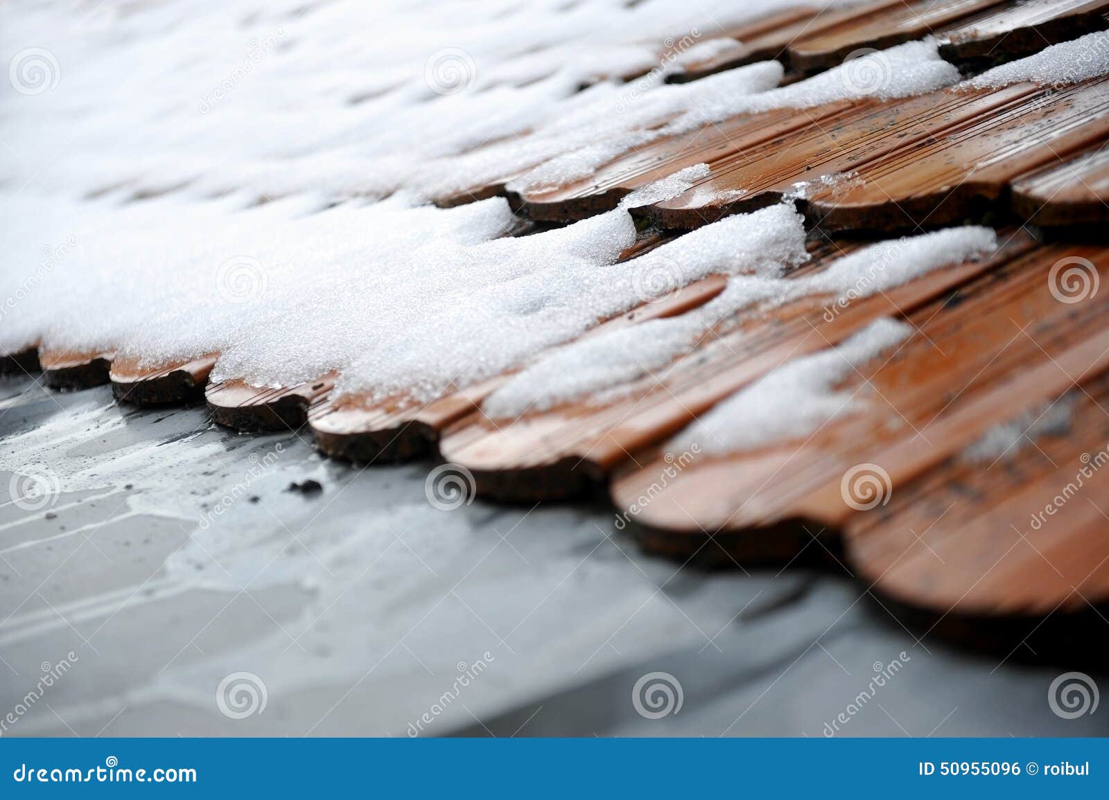 Snow melting on a roof stock photo. Image of seasons 50955096