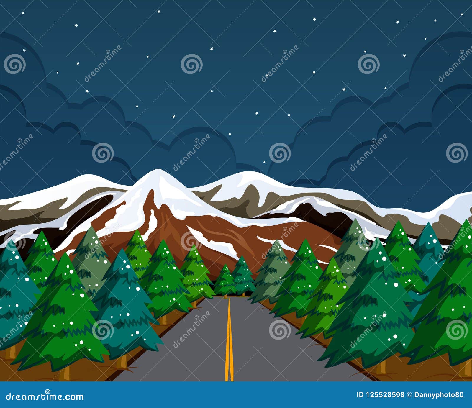Snow Mountain Landscape at Night Stock Vector - Illustration of scene