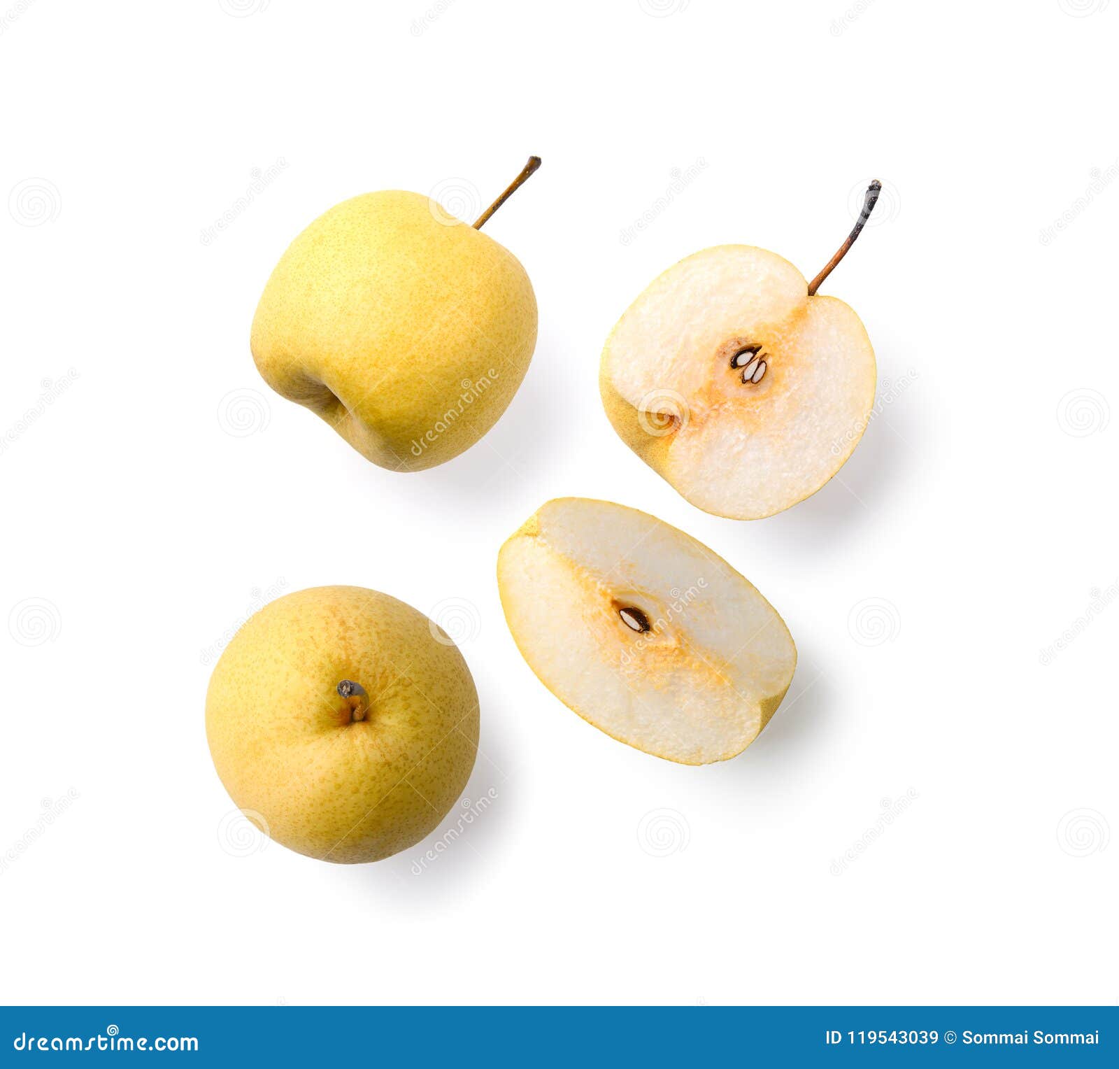 fresh snow pear top view on white background