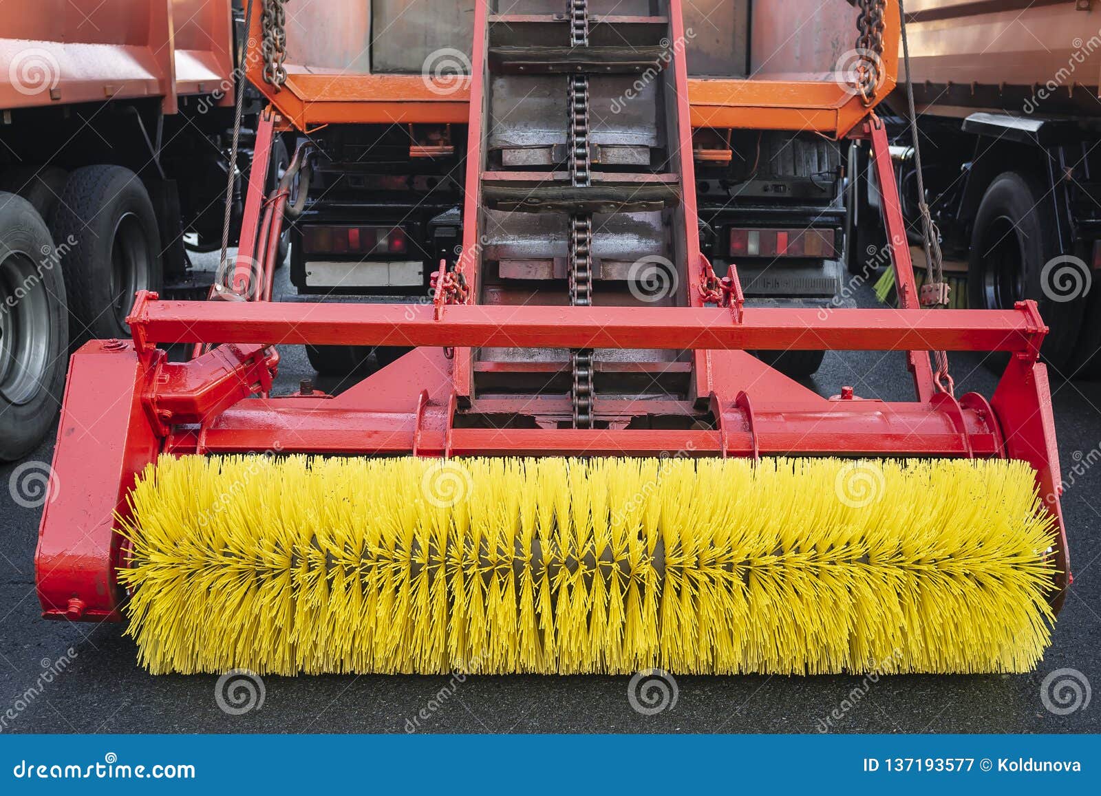 Snow Plow with a Brush in the Summer is New and Clean Stock Image