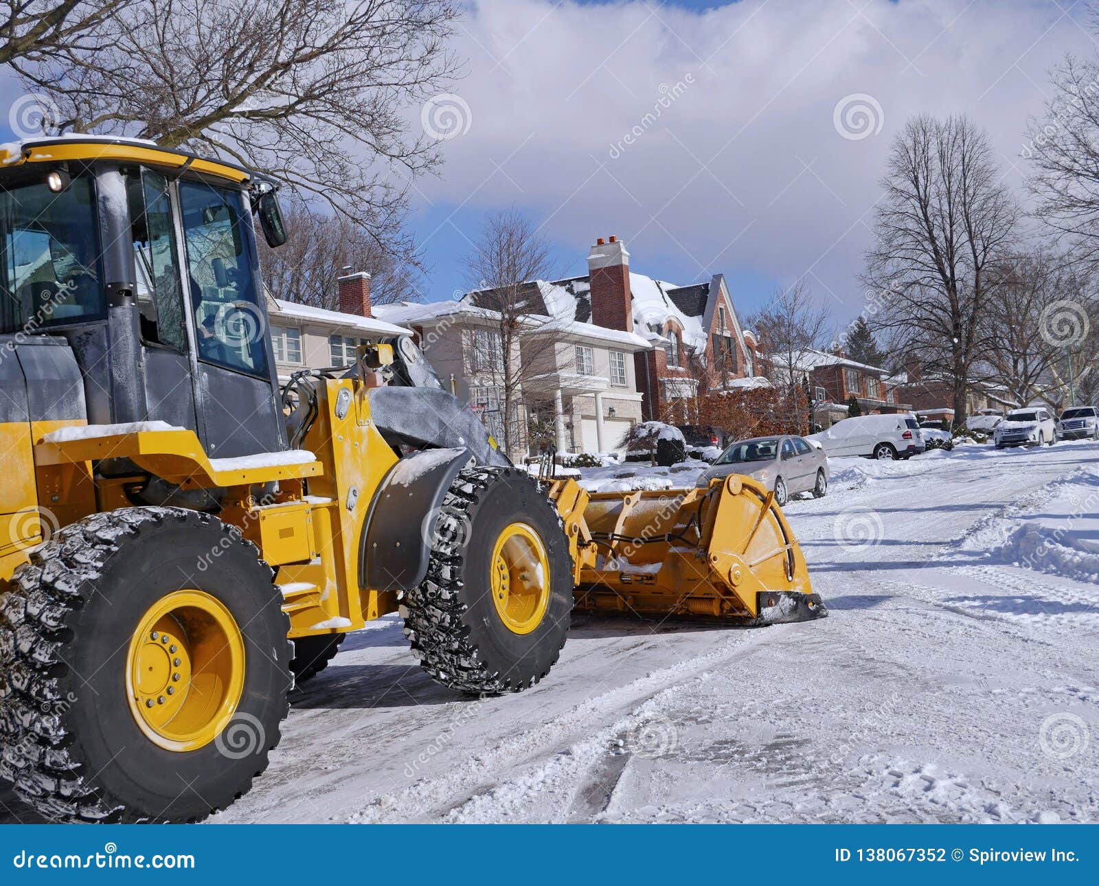 Snow plow at work stock photo. Image of working, residential 138067352
