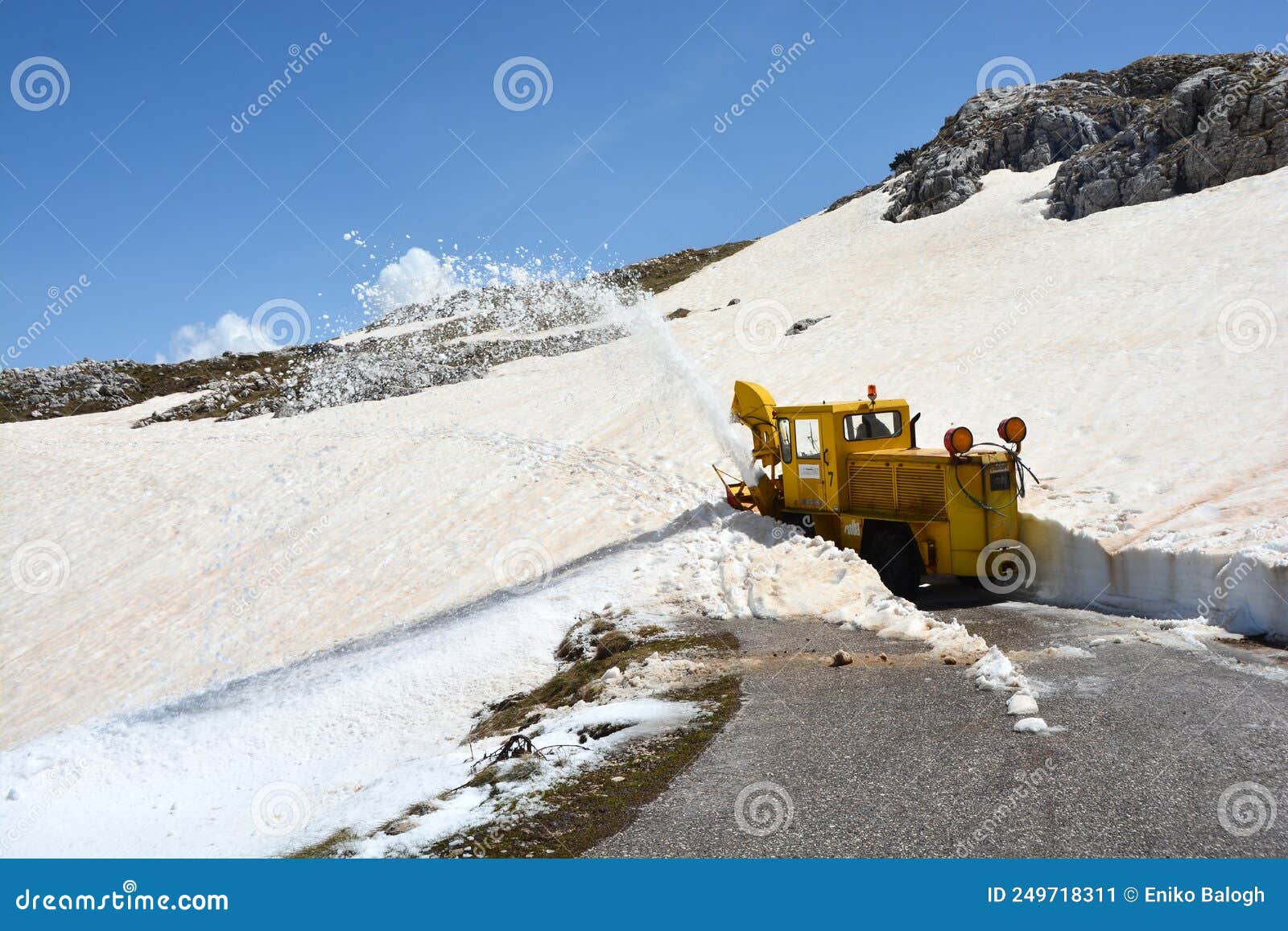 Snow Plow is Working on the Panoramic Road Stock Image Image of
