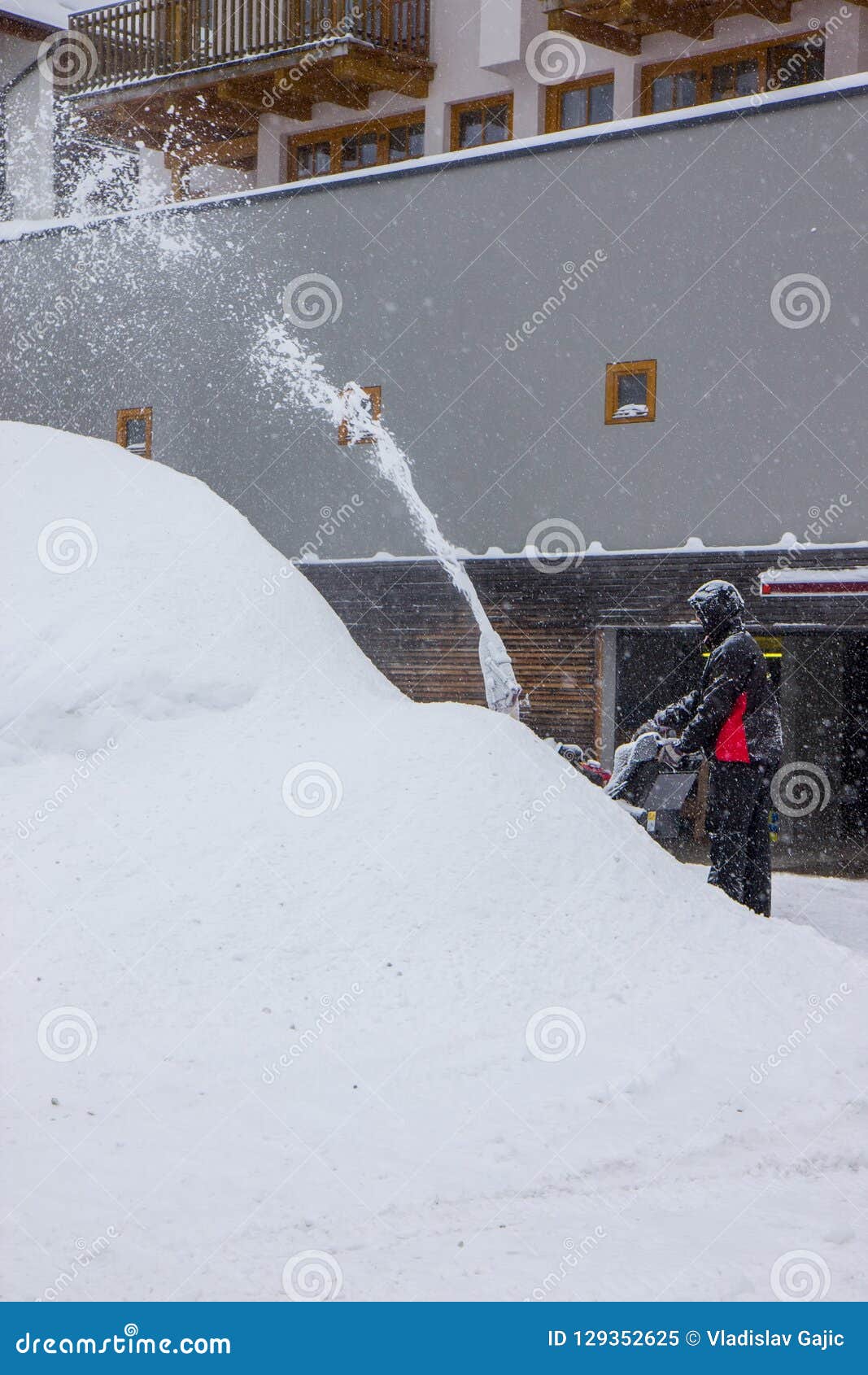 Snow Removal with a Snow Blower Stock Image Image of outside