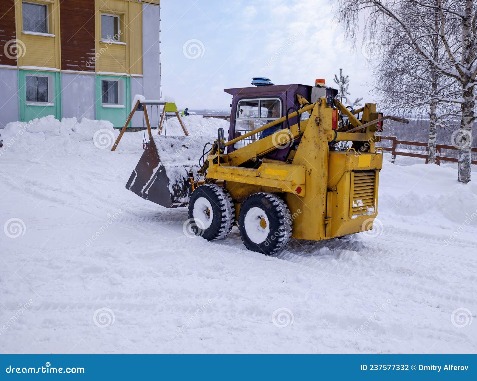 Snow Removal by a Mini Tractor in a Locality Stock Photo Image of industrial, snowplow 237577332