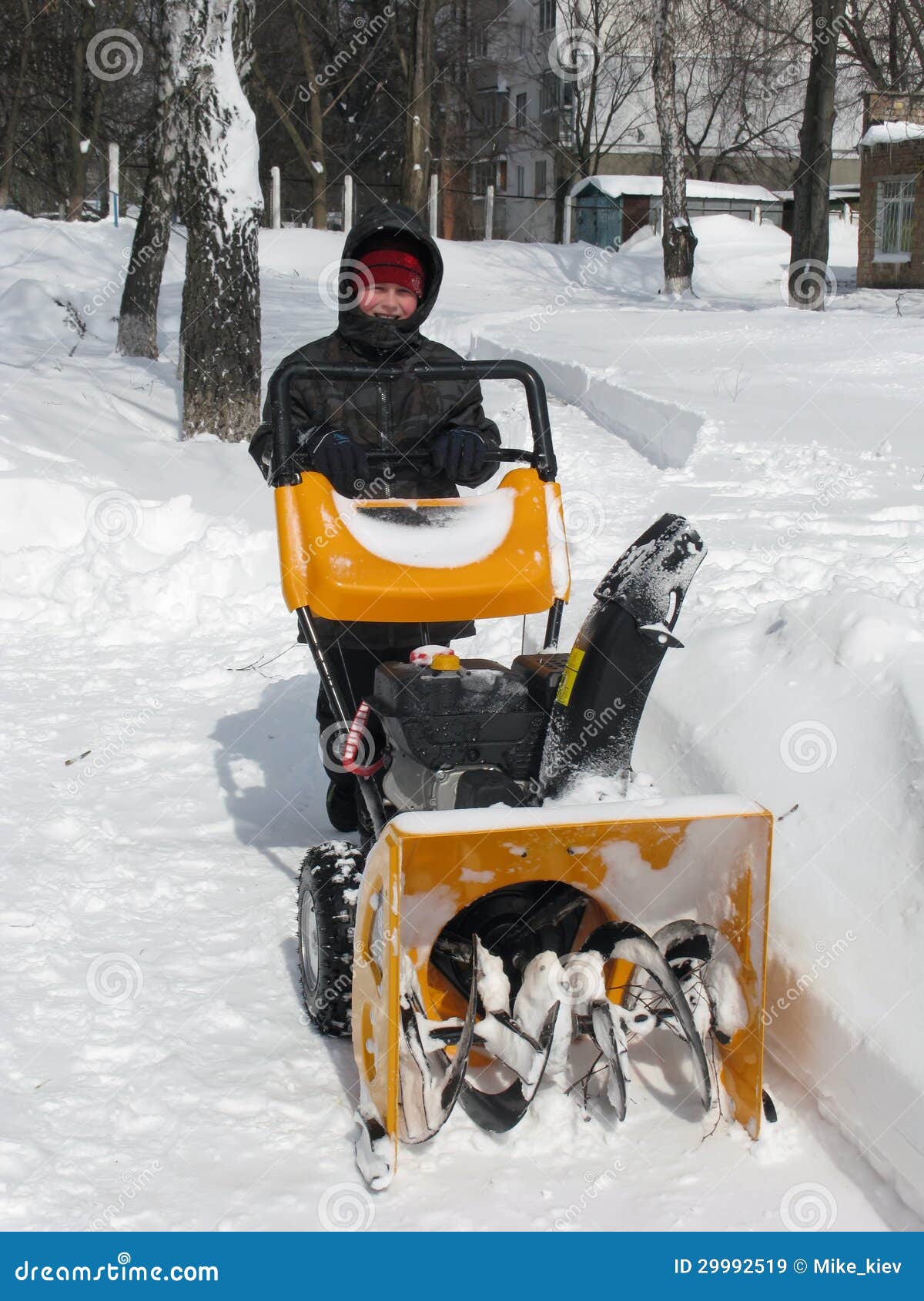 Snow Removal with a Snowblower Stock Image Image of white, working