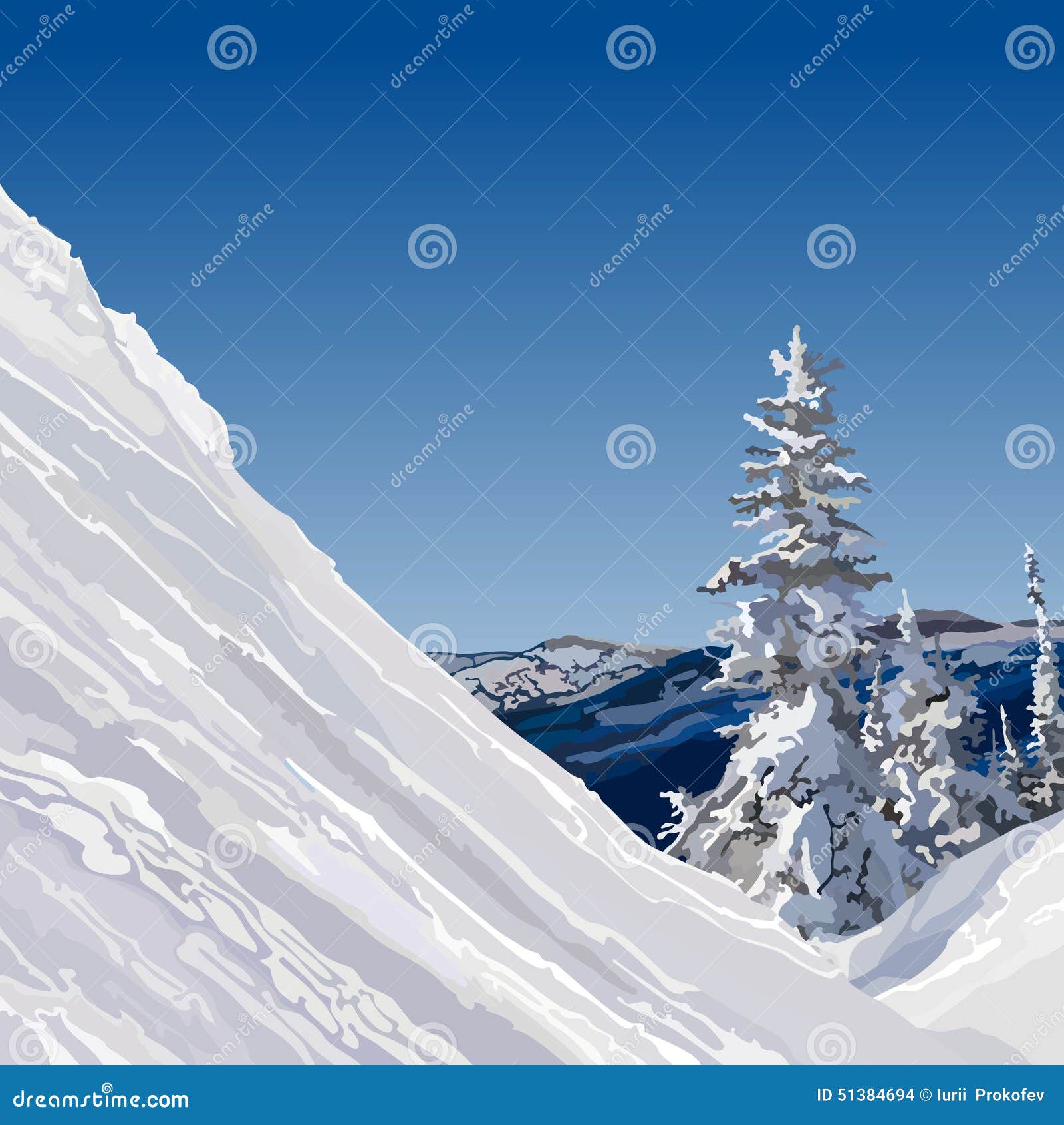 snow slope with trees in the mountains