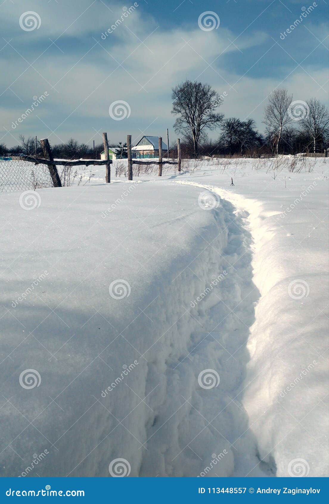 Path Through The Snow Covered Field Stock Image Image Of Village Trail