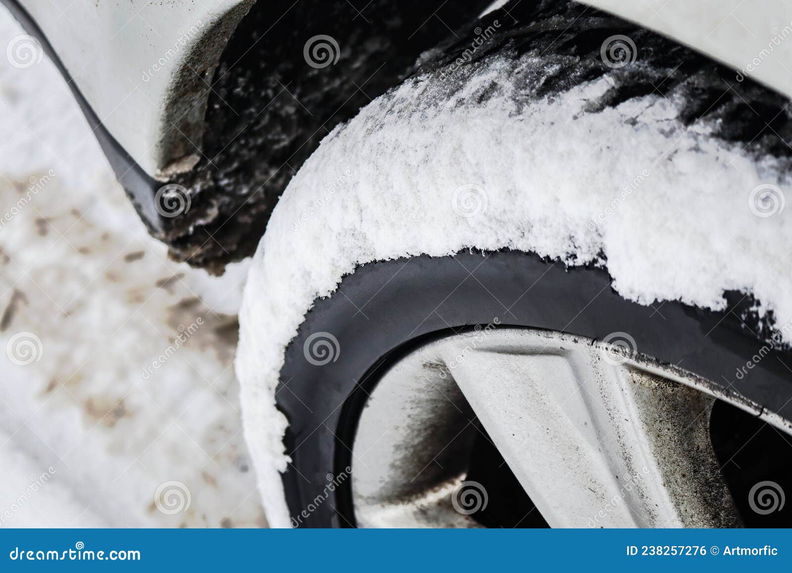 Snow Stuck on Car Wheel on Snowy Day Stock Photo Image of background