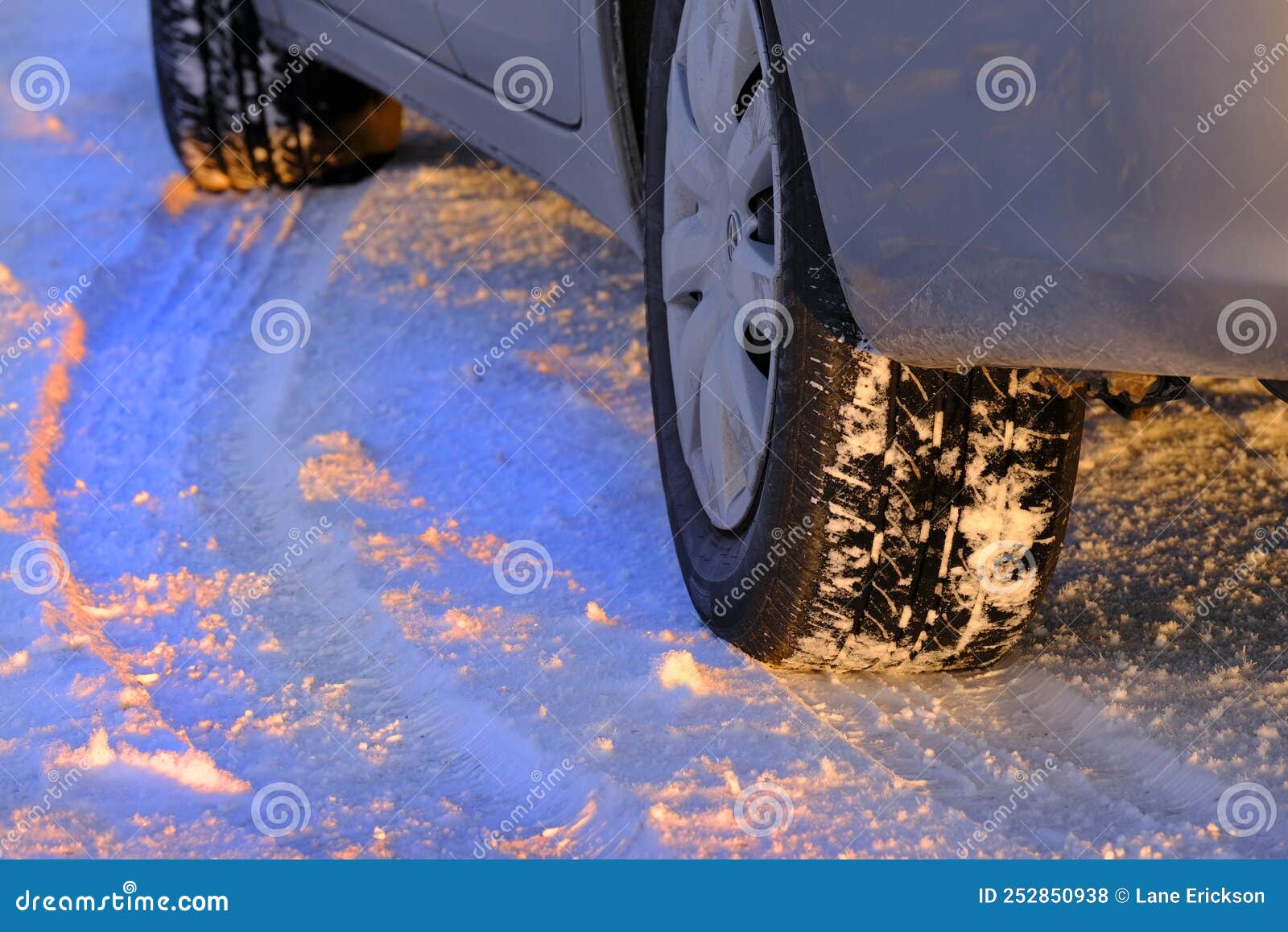 Snow Tracks from Car Tires in Snow during Winter Stock Photo Image of