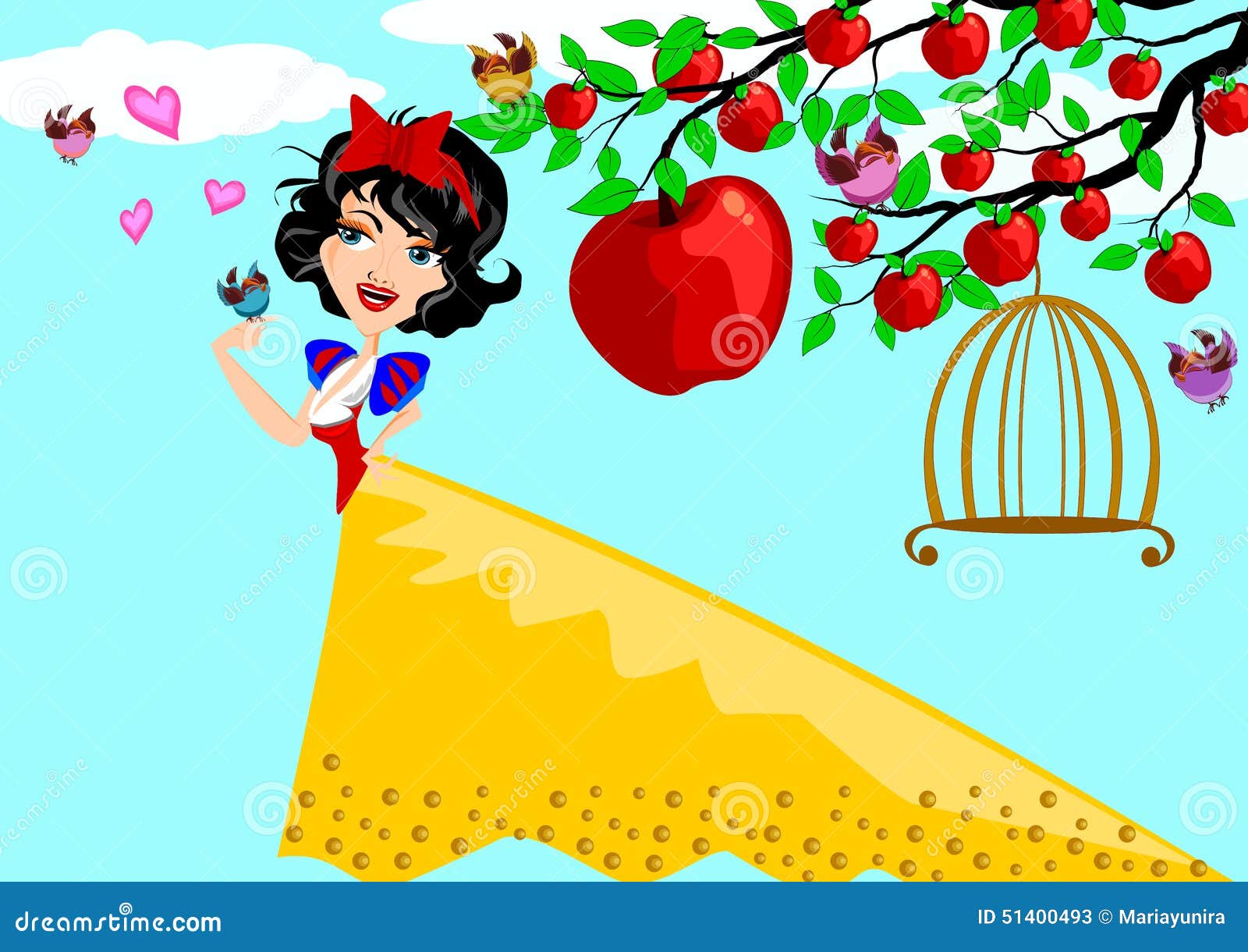 Download Snow white stock vector. Illustration of princess, bird ...