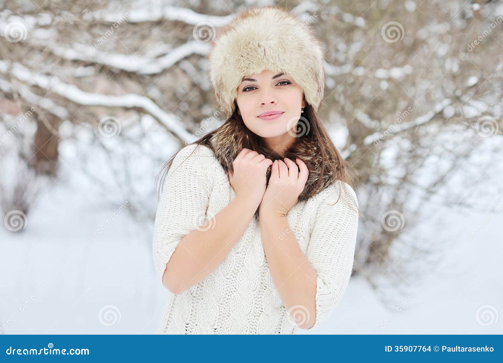 Snow Winter Woman Portrait Outdoors. Snowy White Winter Day Stock Photo ...