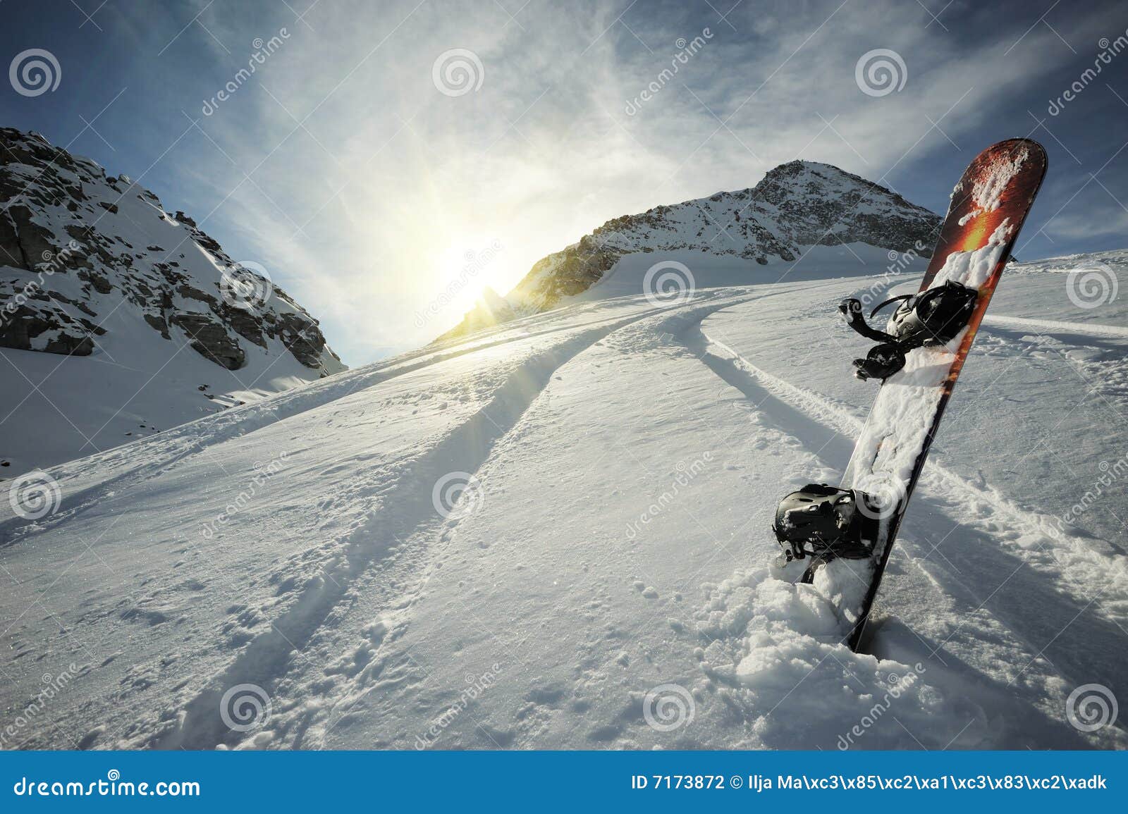 Snowboard in mountains stock photo. Image of white, lifestyle 7173872