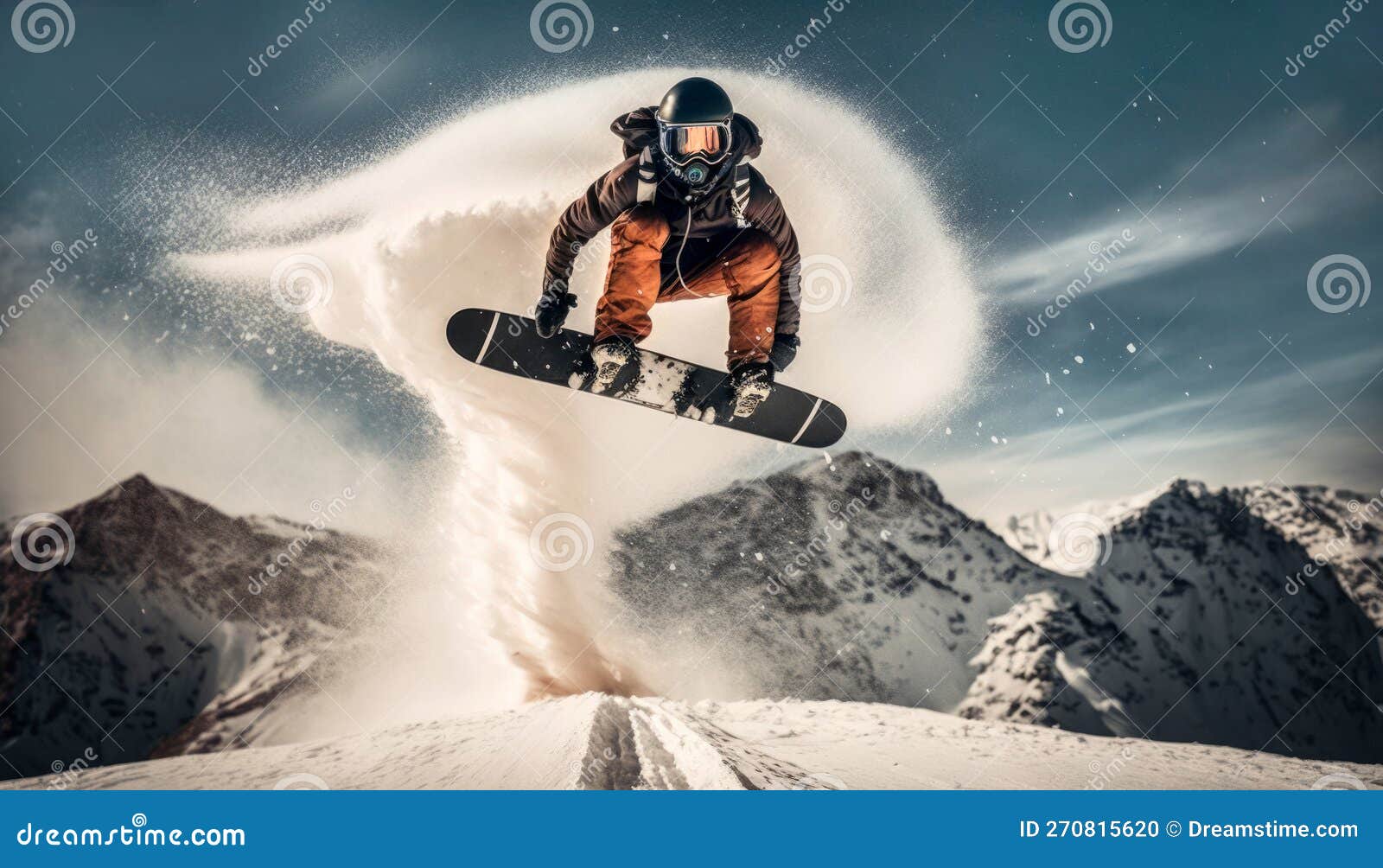 snowboard rider jumping on mountains. extreme snowboarding freeride sport.ilustration, generative ai