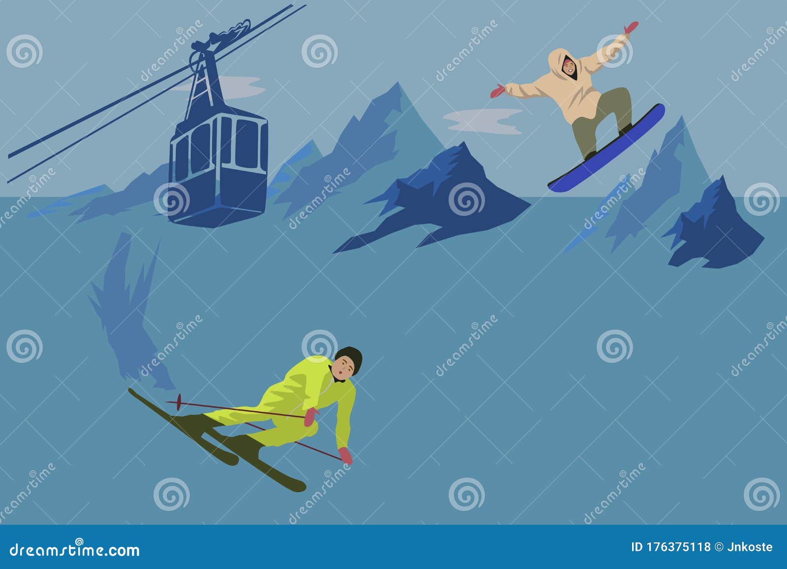 Snowboard and Ski Retro Illustration and Ski Stock Vector