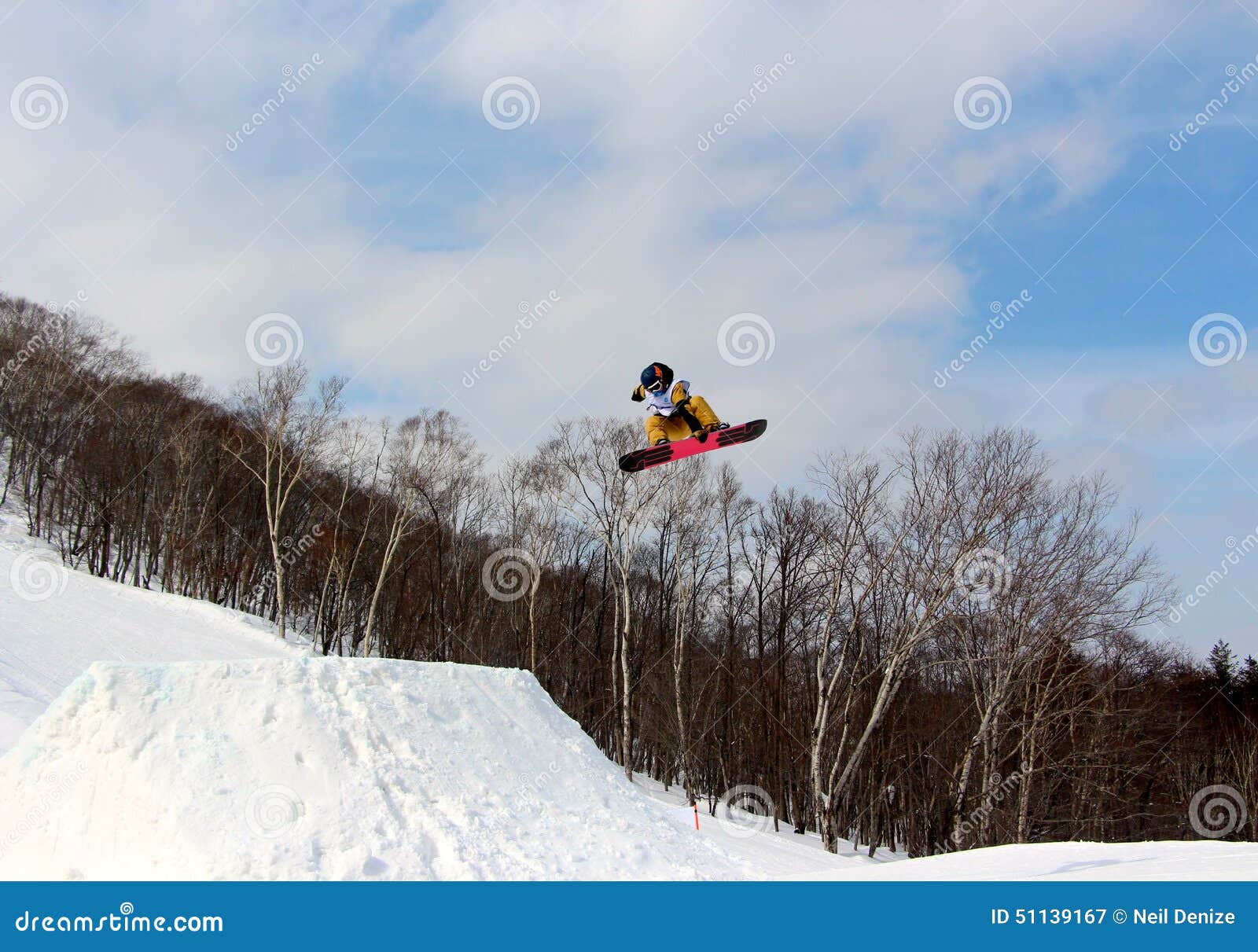 Snowboarder Going Off a Big Jump in Hanazono Park Stock Image Image