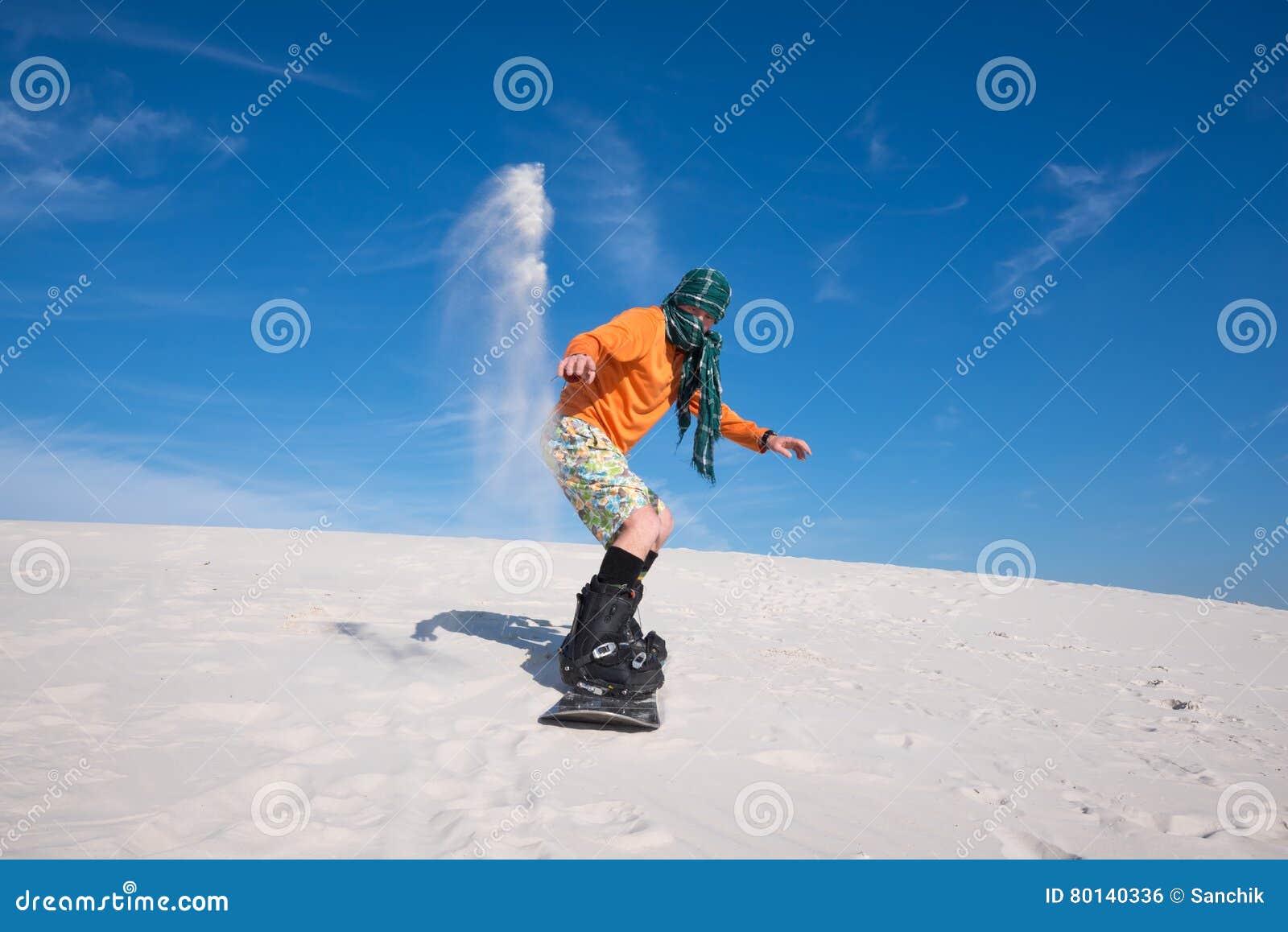 Snowboarder, Wearing a Scarf Landed after Trick on a Sand Slope Stock ...