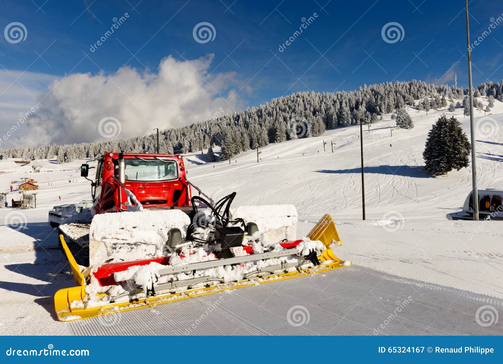 Snowcat, Machine for Snow Removal, Preparation Ski Trails Stock Image