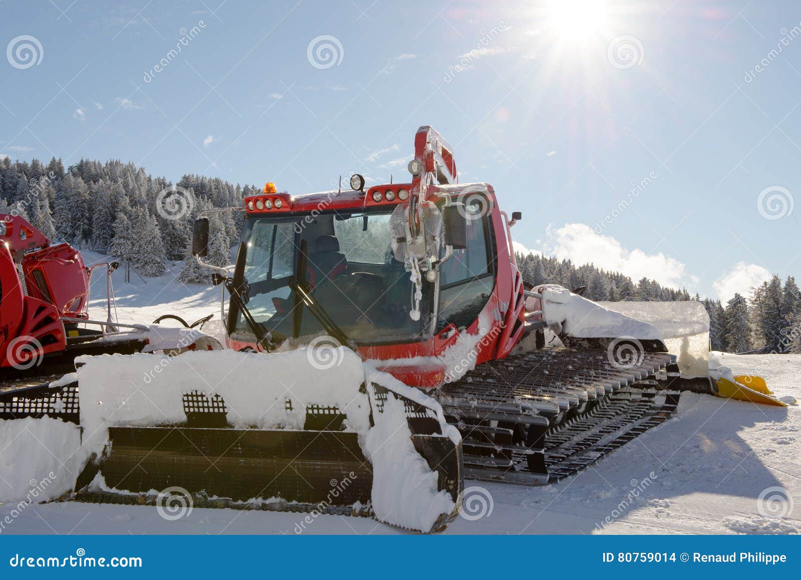 Snowcat, Machine for Snow Removal, Preparation Ski Trails Stock Photo