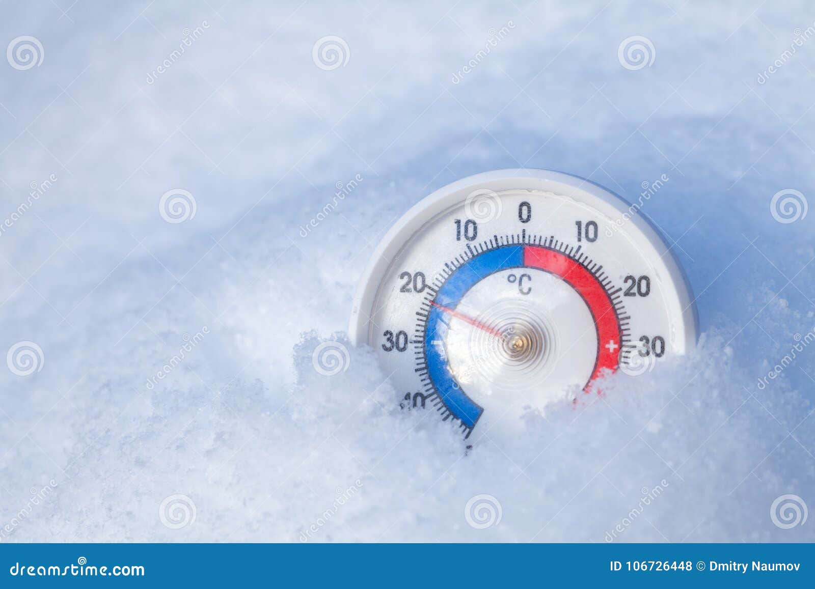 Snowed Thermometer Shows Minus 22 Celsius Degree Cold Winter Weather Concept Stock Photo Image