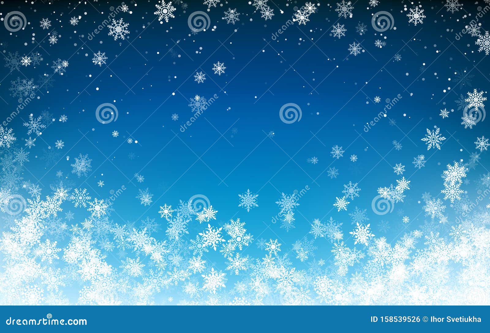 snowfall christmas background. flying snow flakes on night winter blue sky background. winter wite snowflake template. 