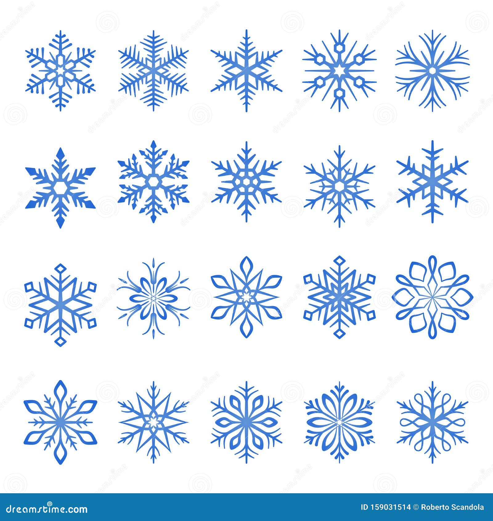 snowflake blue line icons on white background