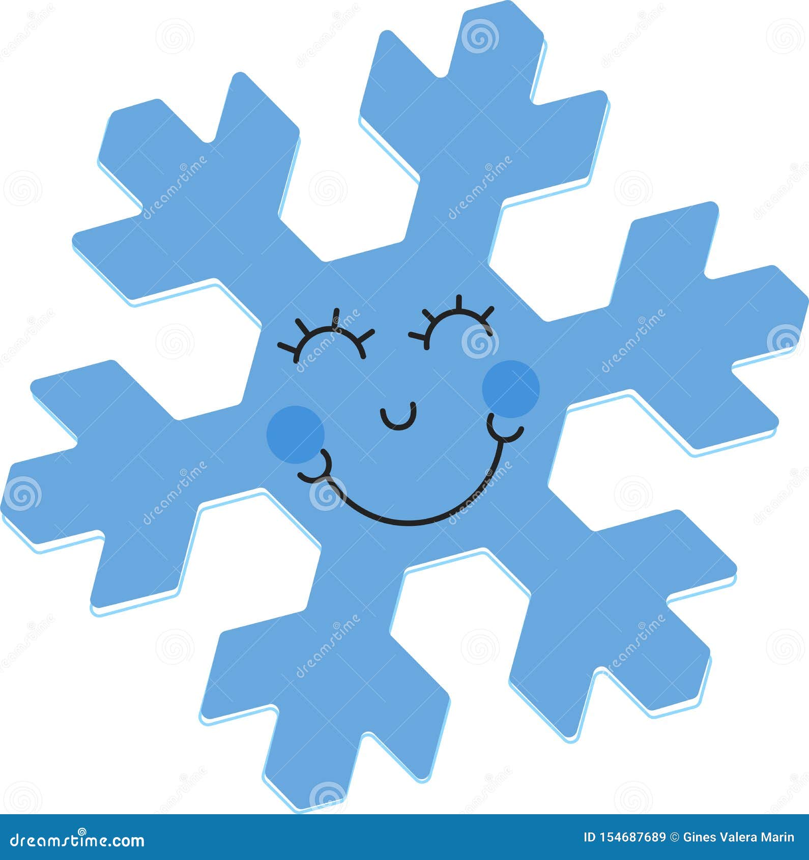 Snowflake Cartoon Smiling. Plain Blue Character Isolated Stock Vector