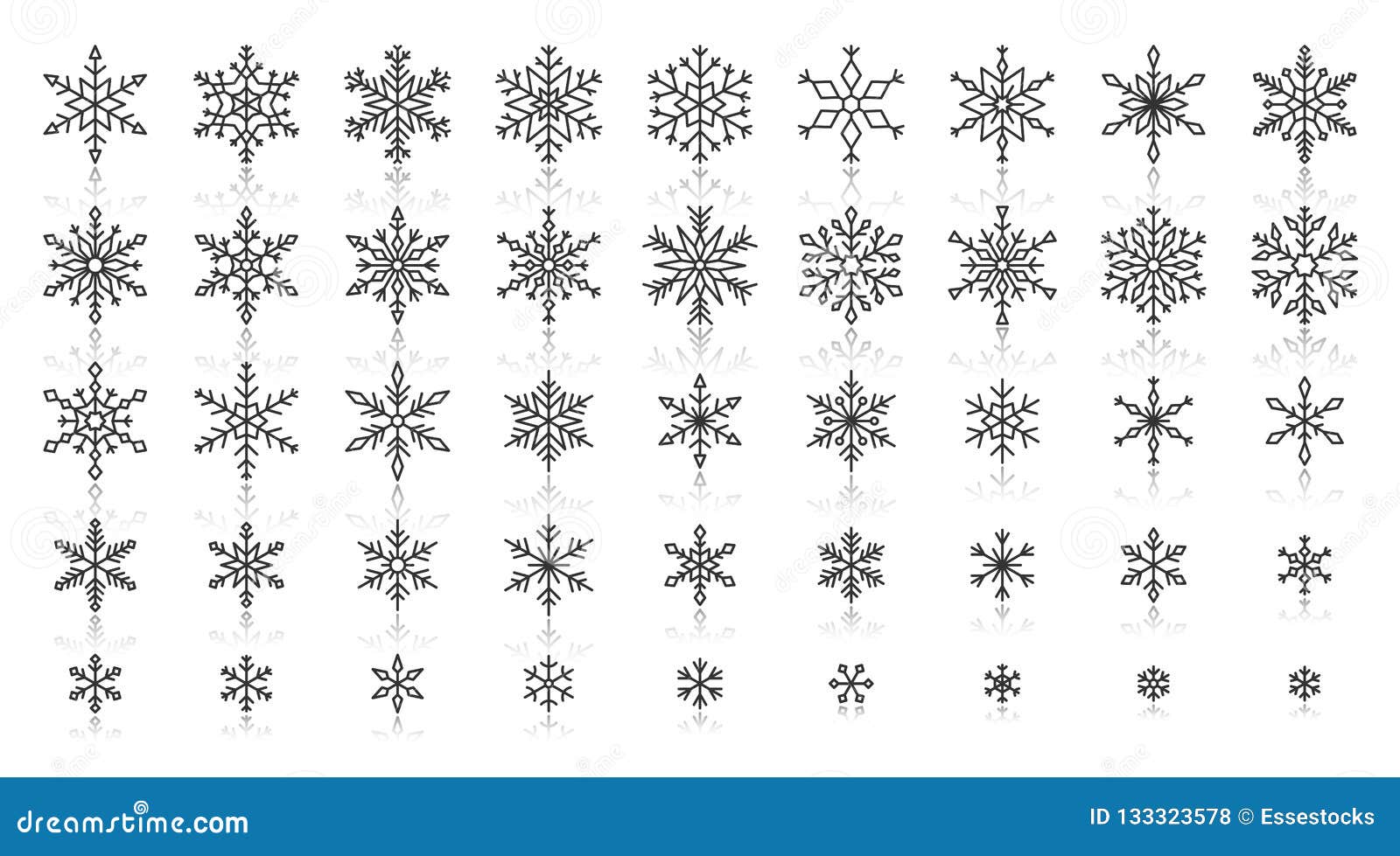 snowflake simple black line icons  set