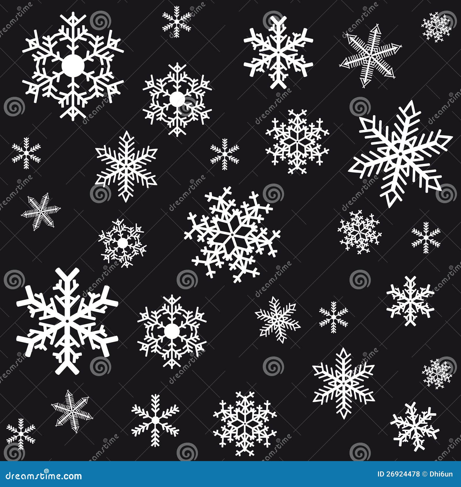 Snowflakes On A Black Background. Stock Illustration - Illustration of