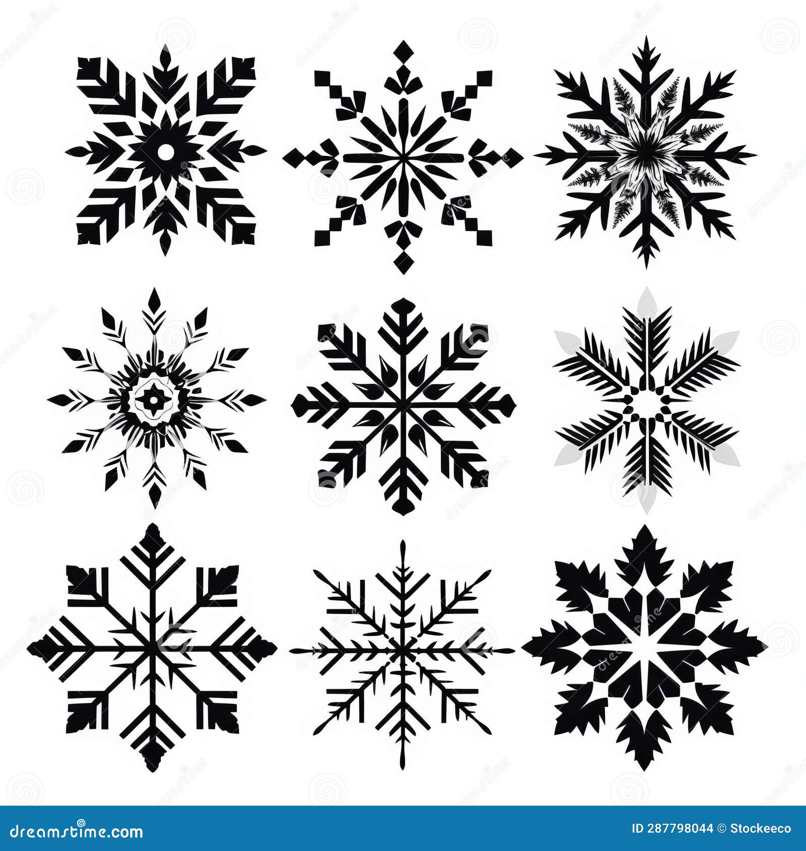 symmetrical black snowflakes  set inspired by john hejduk
