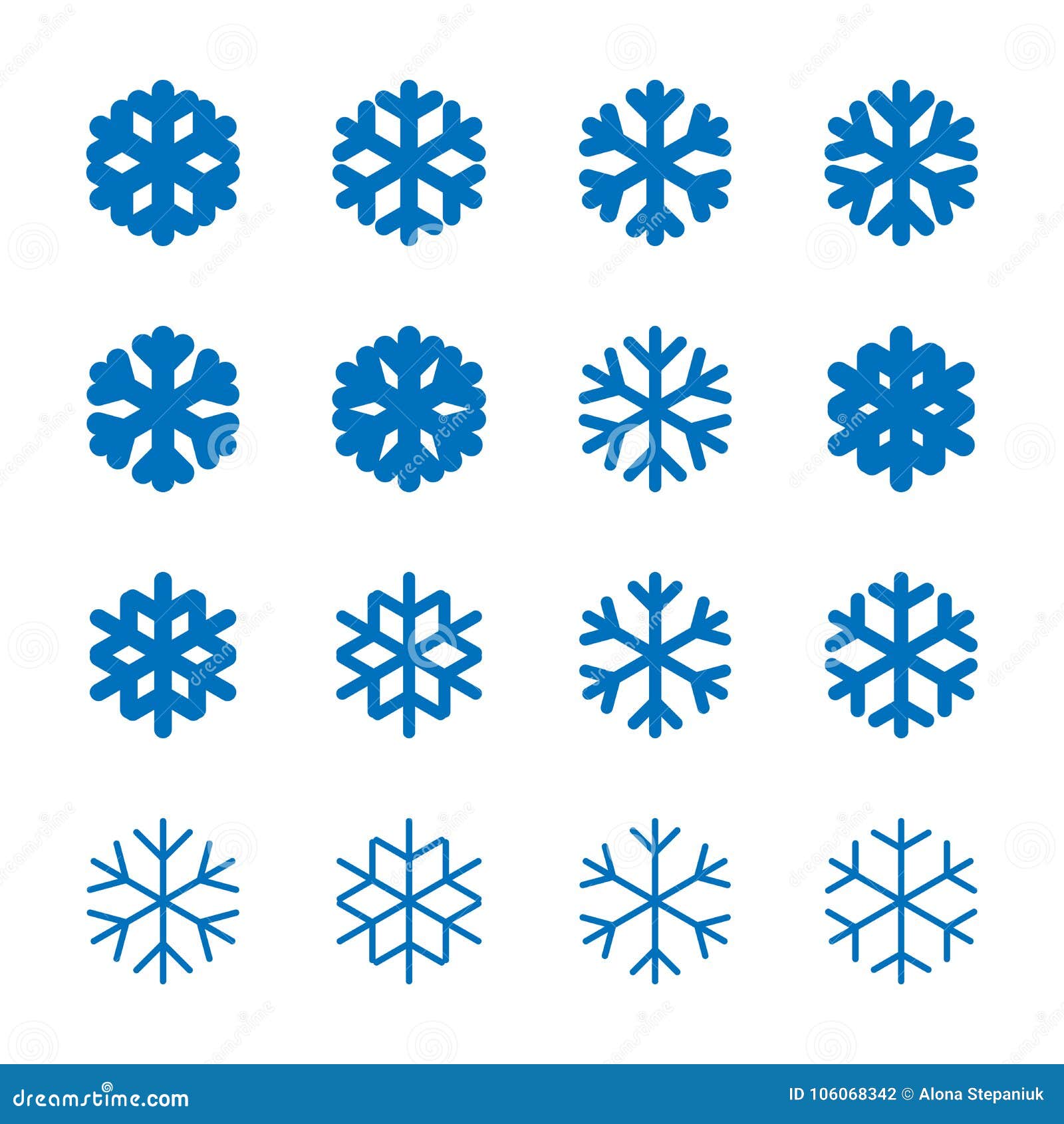 snowflakes signs set. blue snowflake icons  on white background. snow flake silhouettes.  of snow, holiday