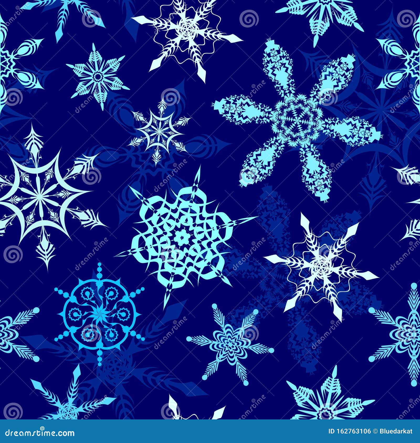 snowflakes on winter blue night background  seamless pattern