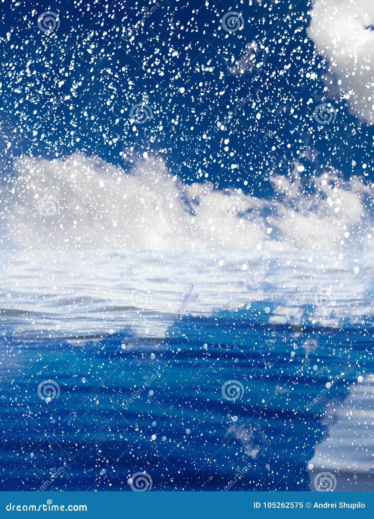 Snowing At Sea With A Beautiful Sky Beautiful Background Stock Image