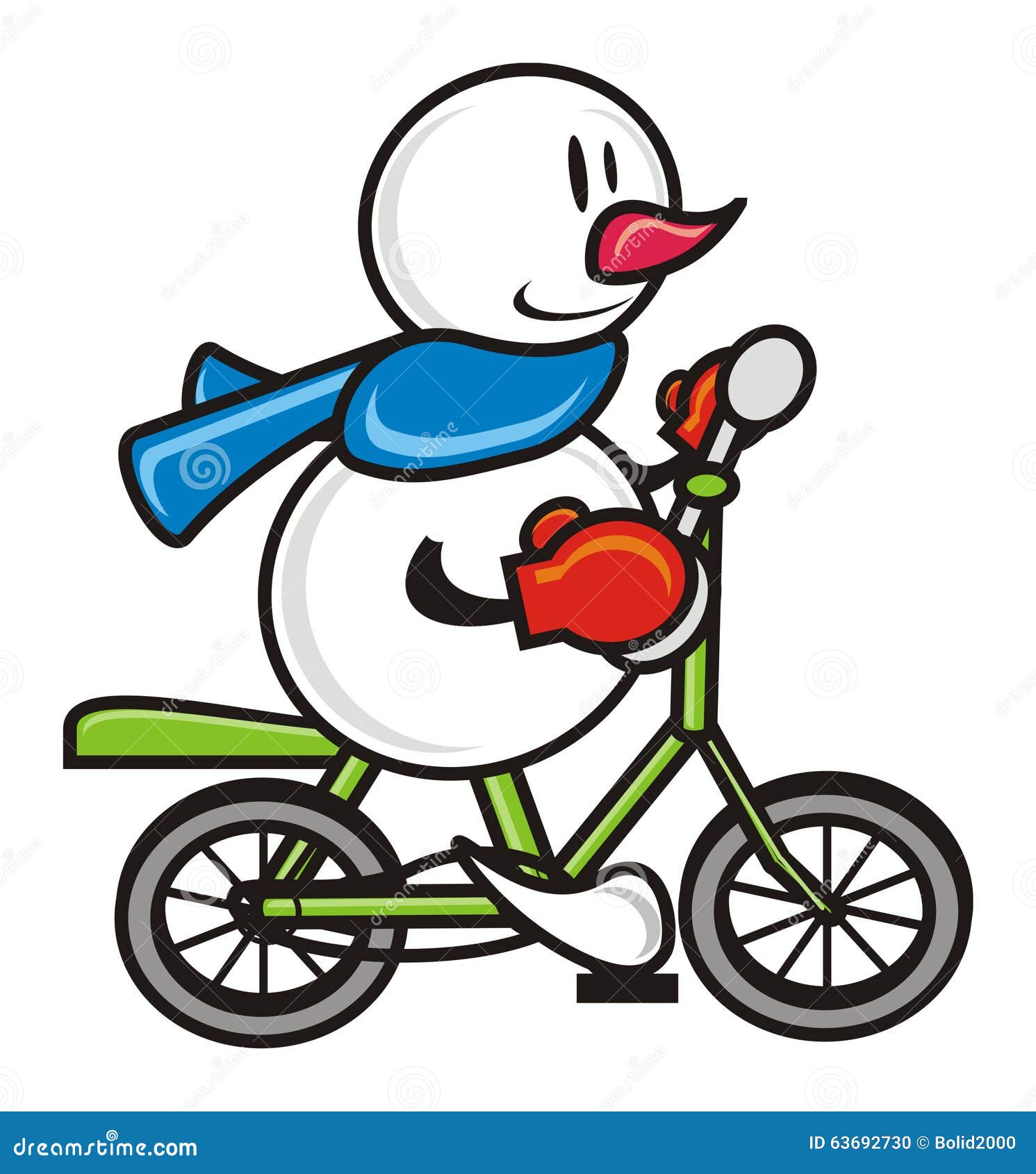 Snowman on a bicycle stock illustration. Illustration of cheerful
