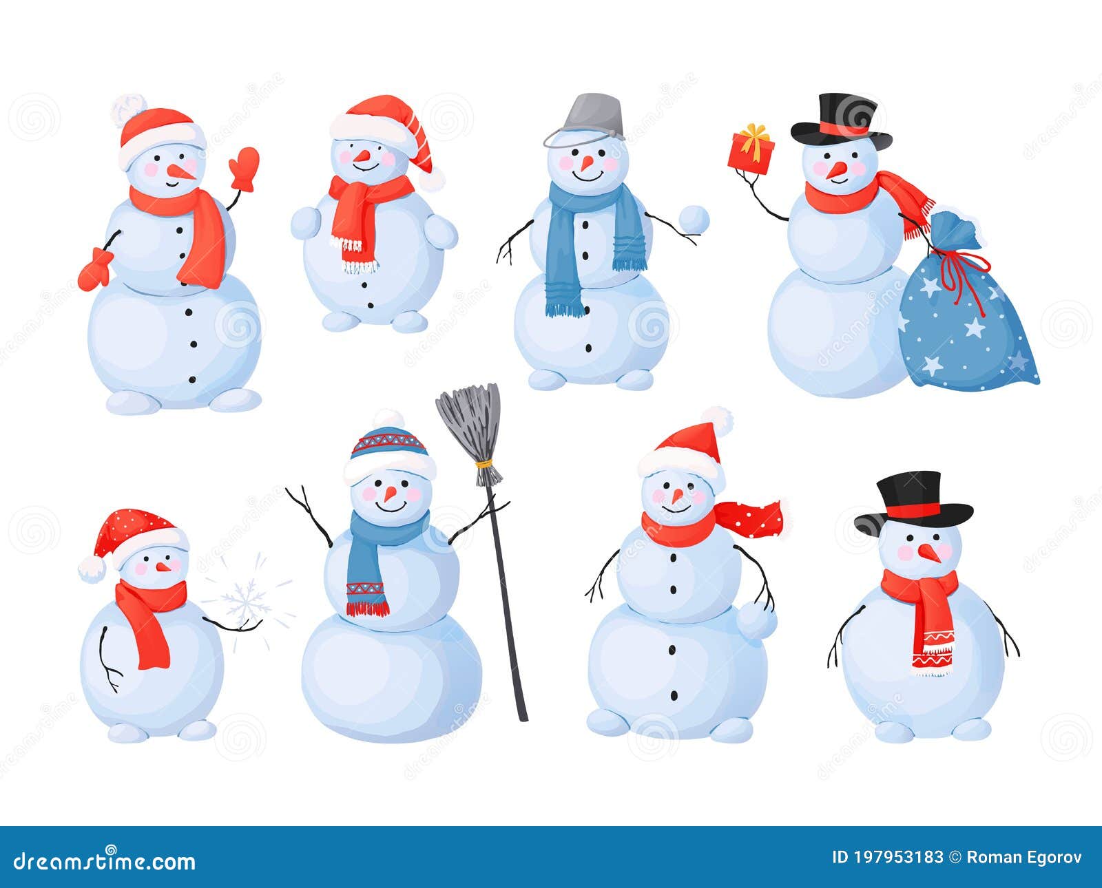 Snowman. Cartoon Christmas Characters with Happy Faces, Sculpture for Winter  Outdoor Activity. Snow and Ice Figure from Stock Vector - Illustration of  activity, game: 197953183