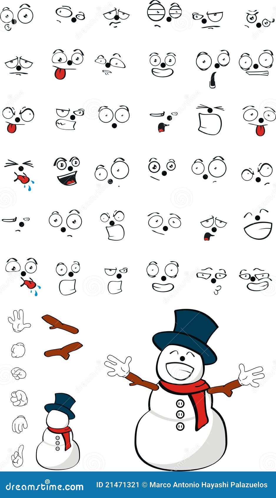 Comment Dessiner Un Bonhomme De Neige Facilement Snowman cartoon set stock vector. Illustration of hands - 21471321