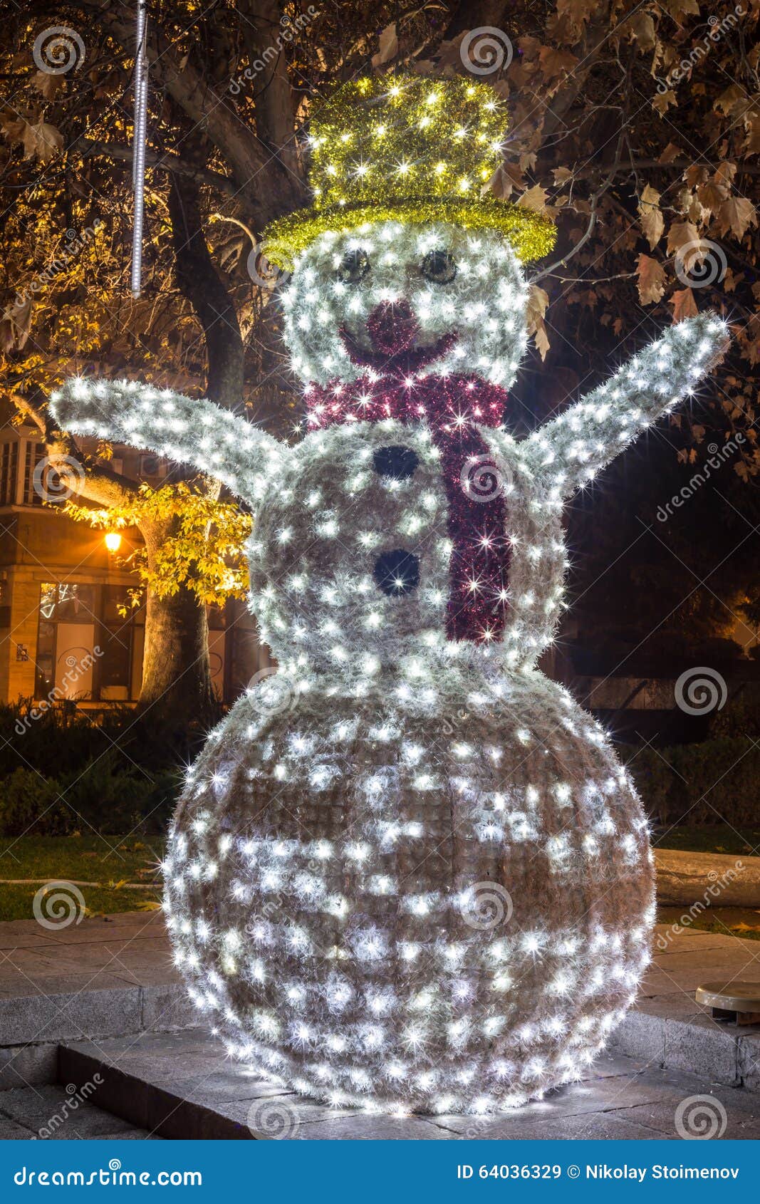 Snowman with Christmas Lights Stock Image Image of colorful, lights