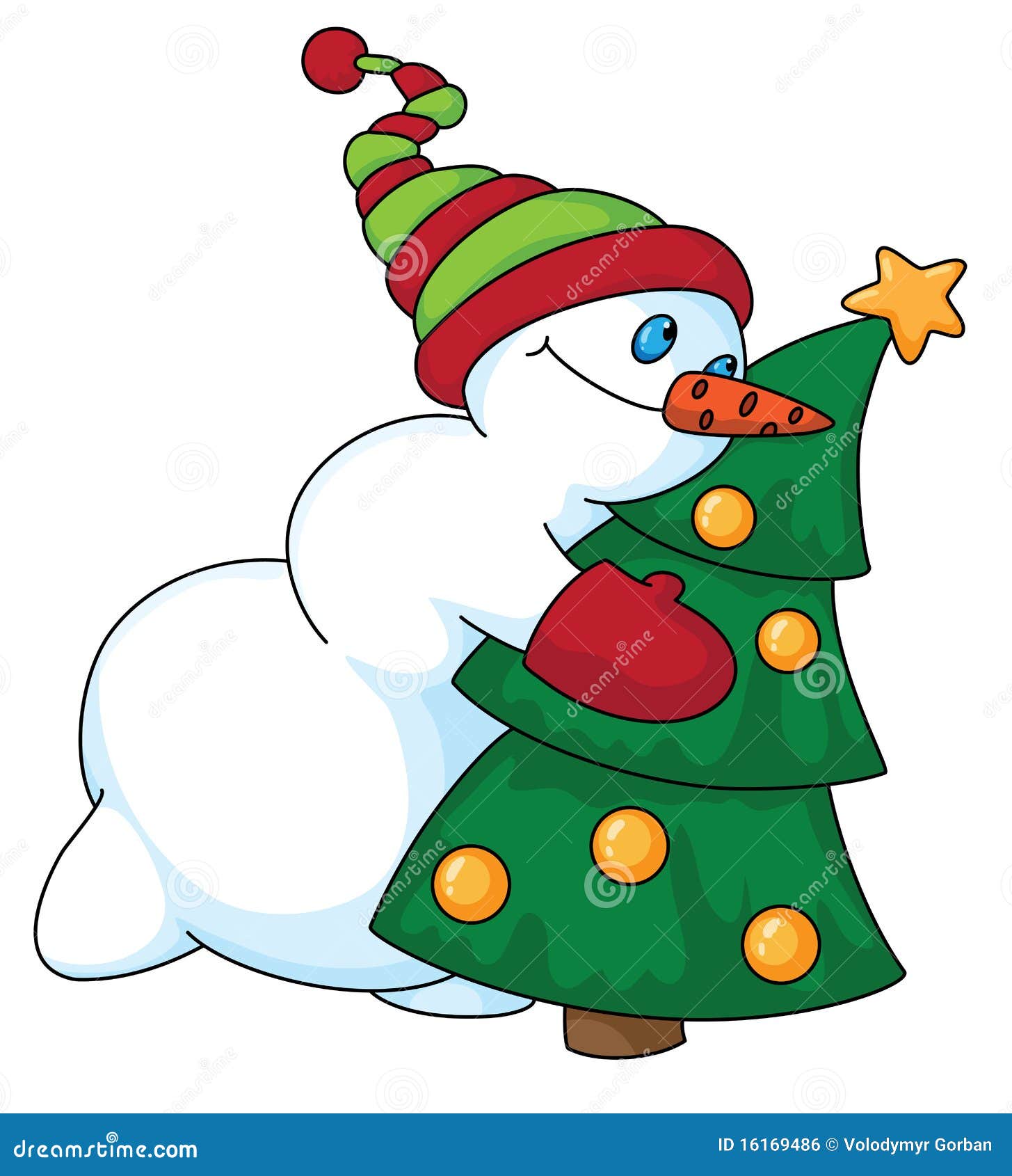 Snowman and Christmas tree stock vector. Illustration of tree 16169486