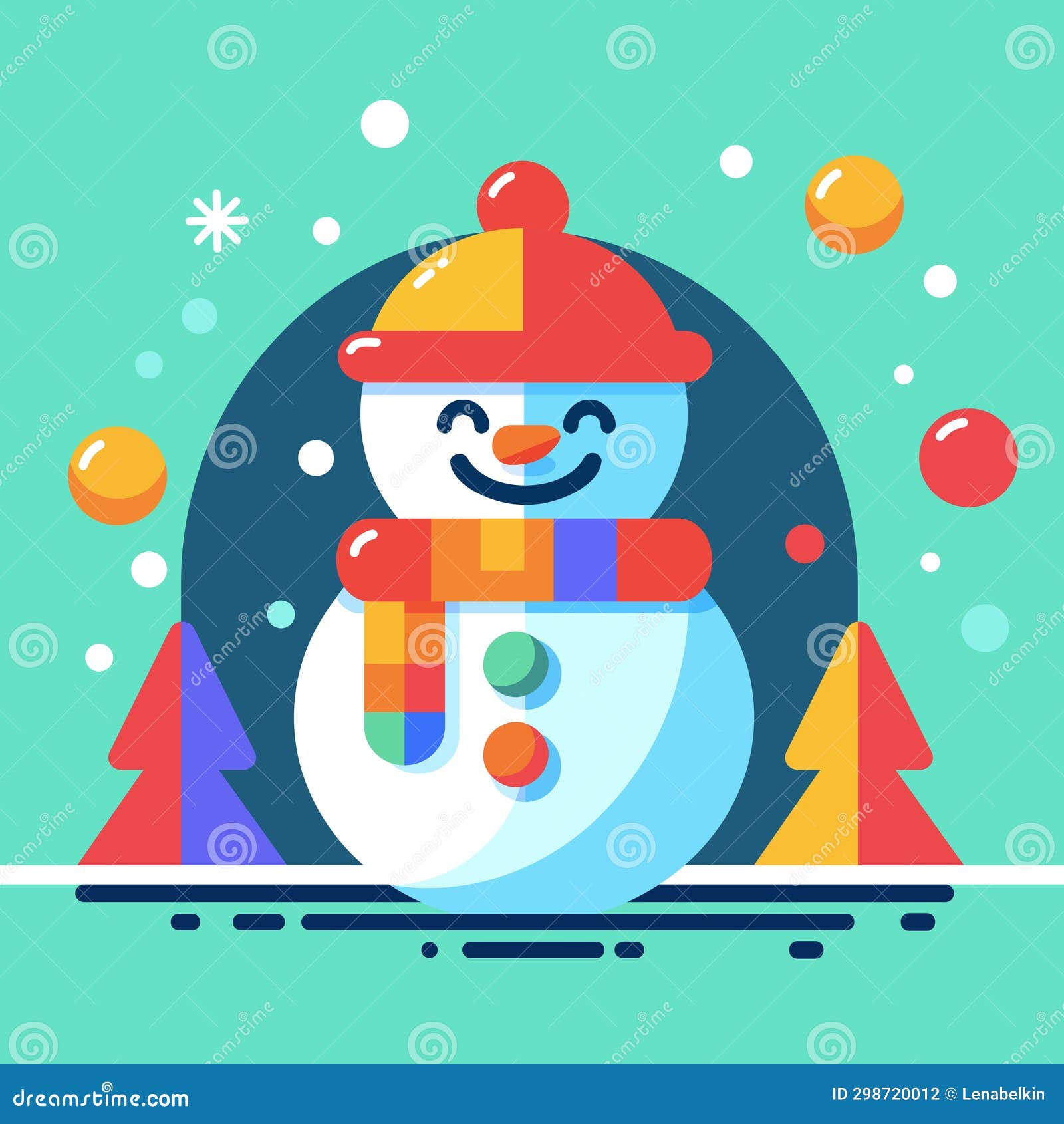 Charming Snowman in Flat Style in Vibrant Colour Palette. Stock ...