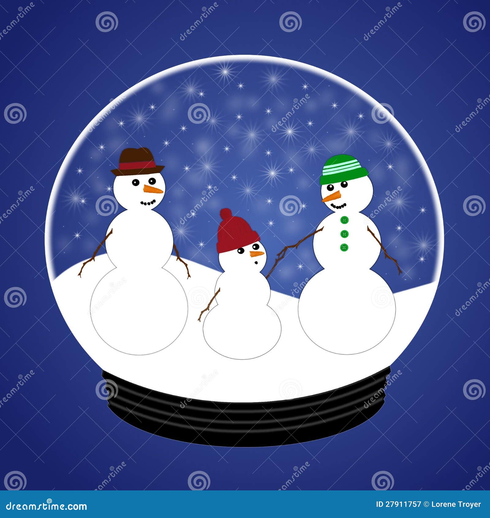 Snowman Family in Snow Globe Stock Illustration Illustration of