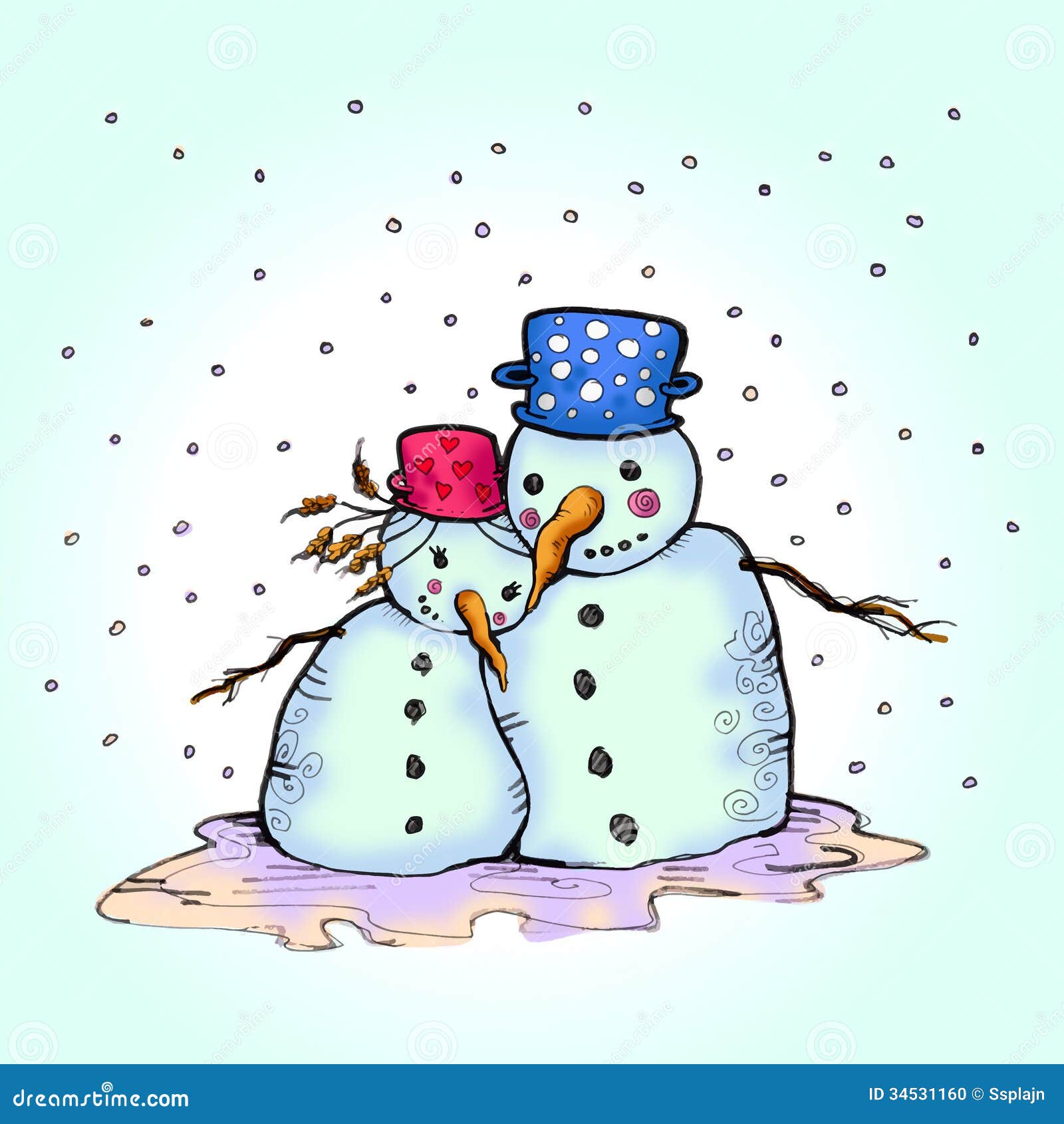 Download Snowman And His Girlfriend In Love Stock Illustration - Illustration of smile, snowflake: 34531160