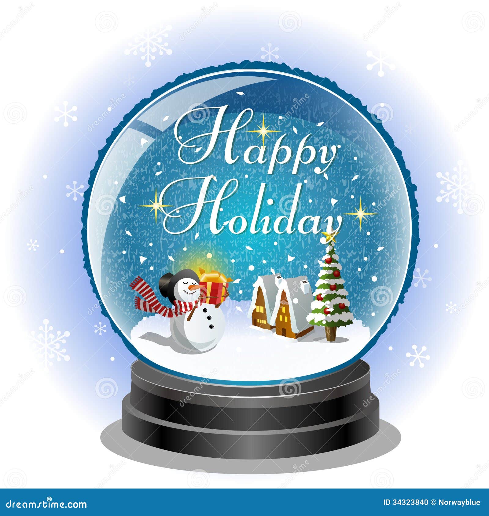 Snowman Holding A Gift Box In Snow Globe Stock Photo 