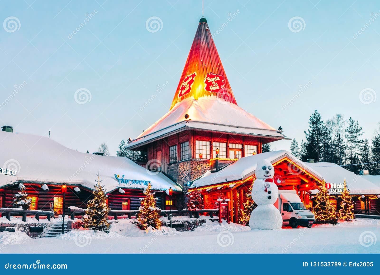 Snowman At Santa Office In Santa Claus Village In Rovaniemi In