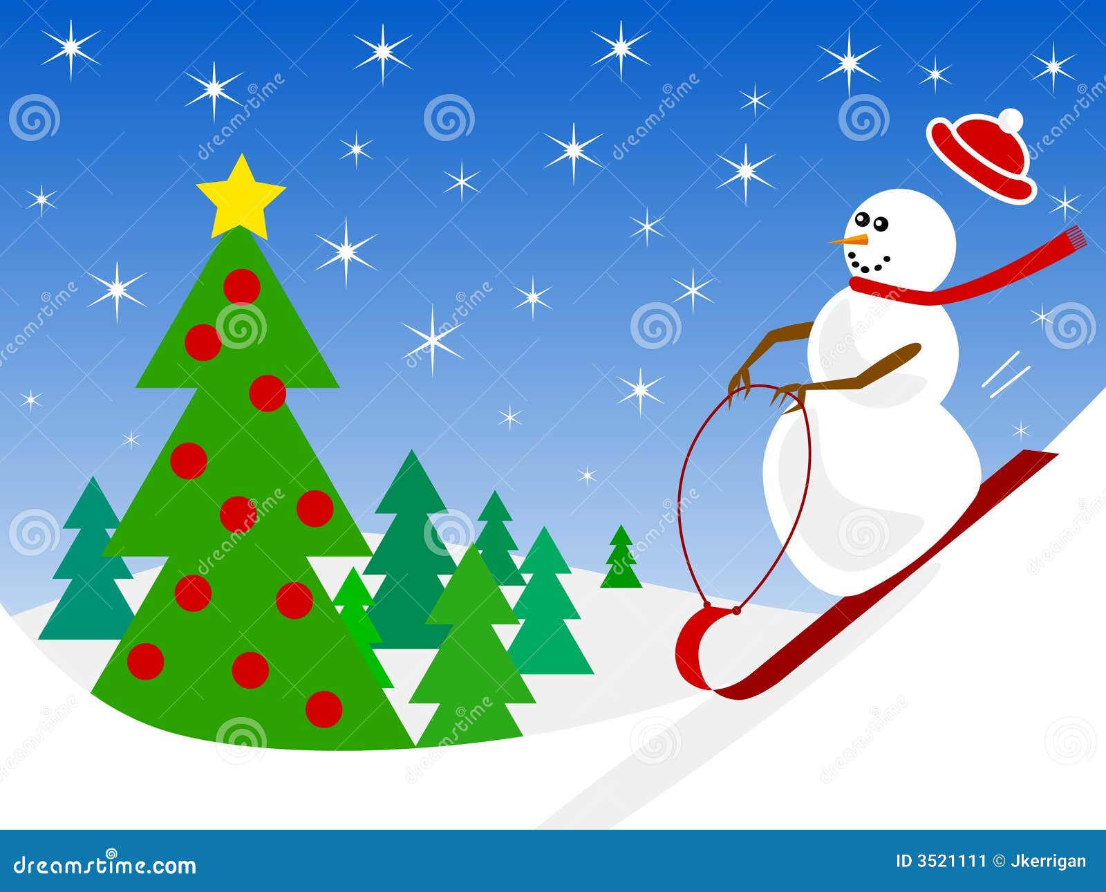 Snowman Sledding stock vector. Illustration of sled, illustration 3521111