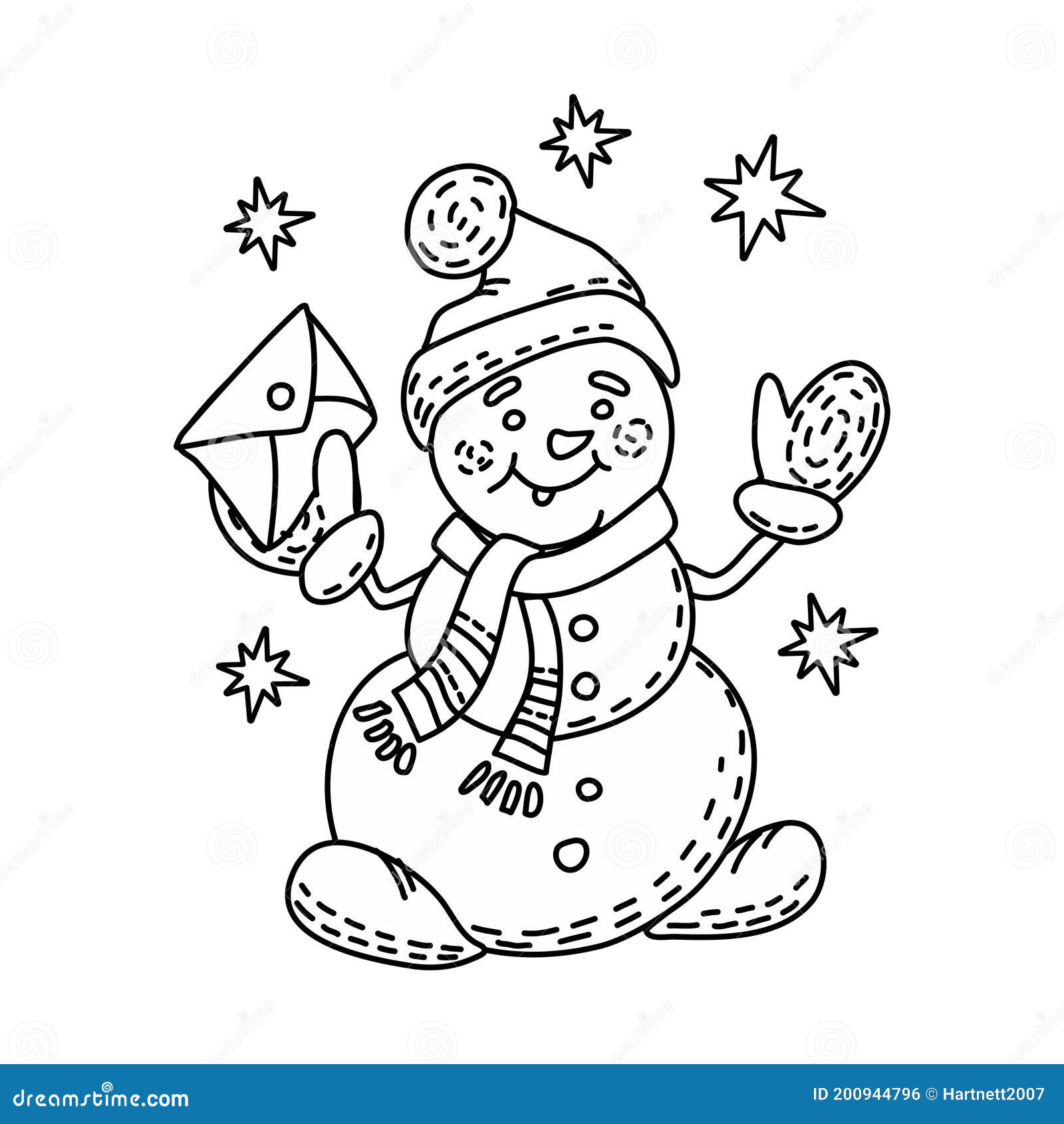 Snowman Vector Illustration in Style Outline. Coloring Book Stock ...