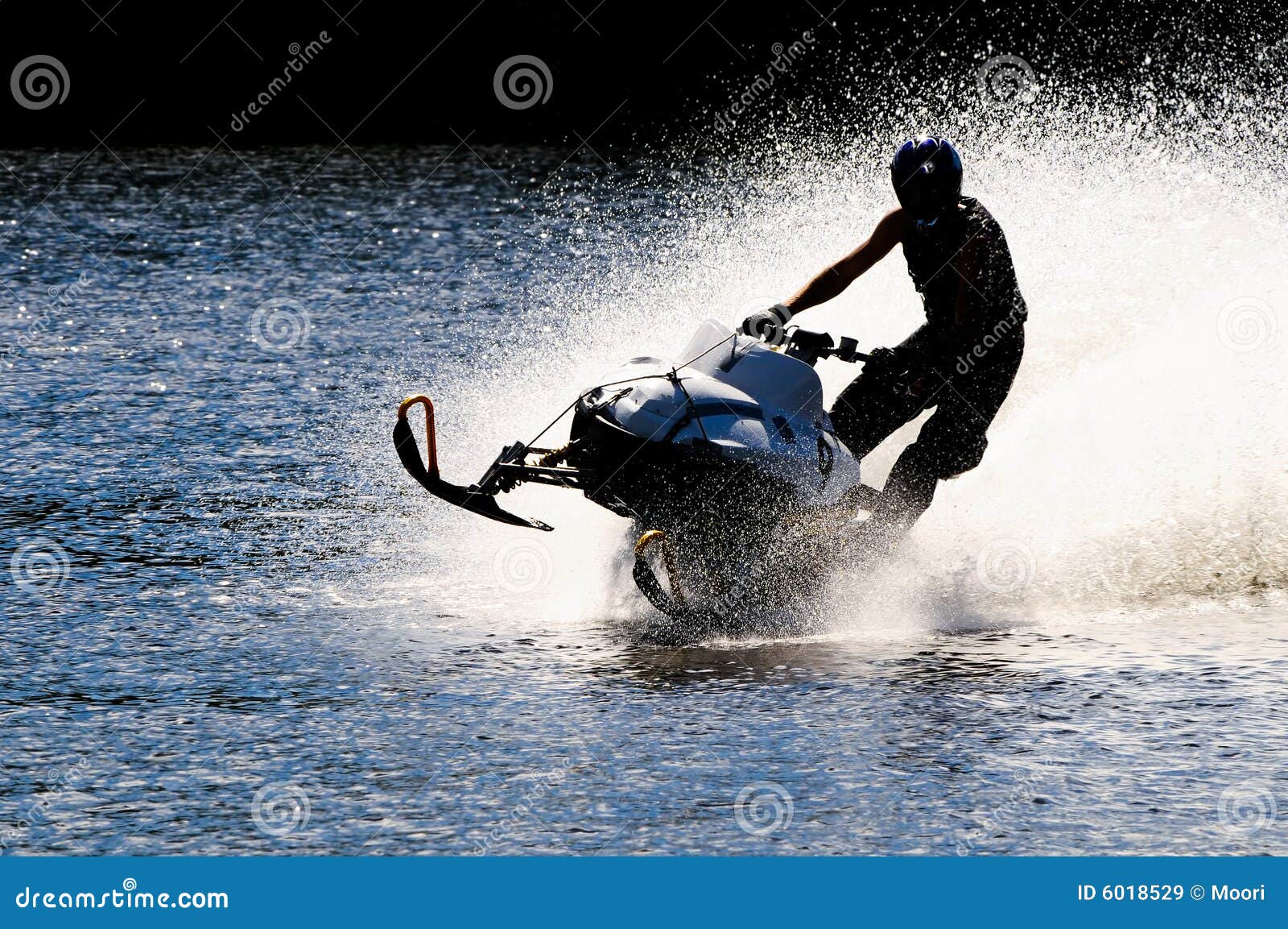 Snowmobile on open water stock image. Image of fast, recreation 6018529