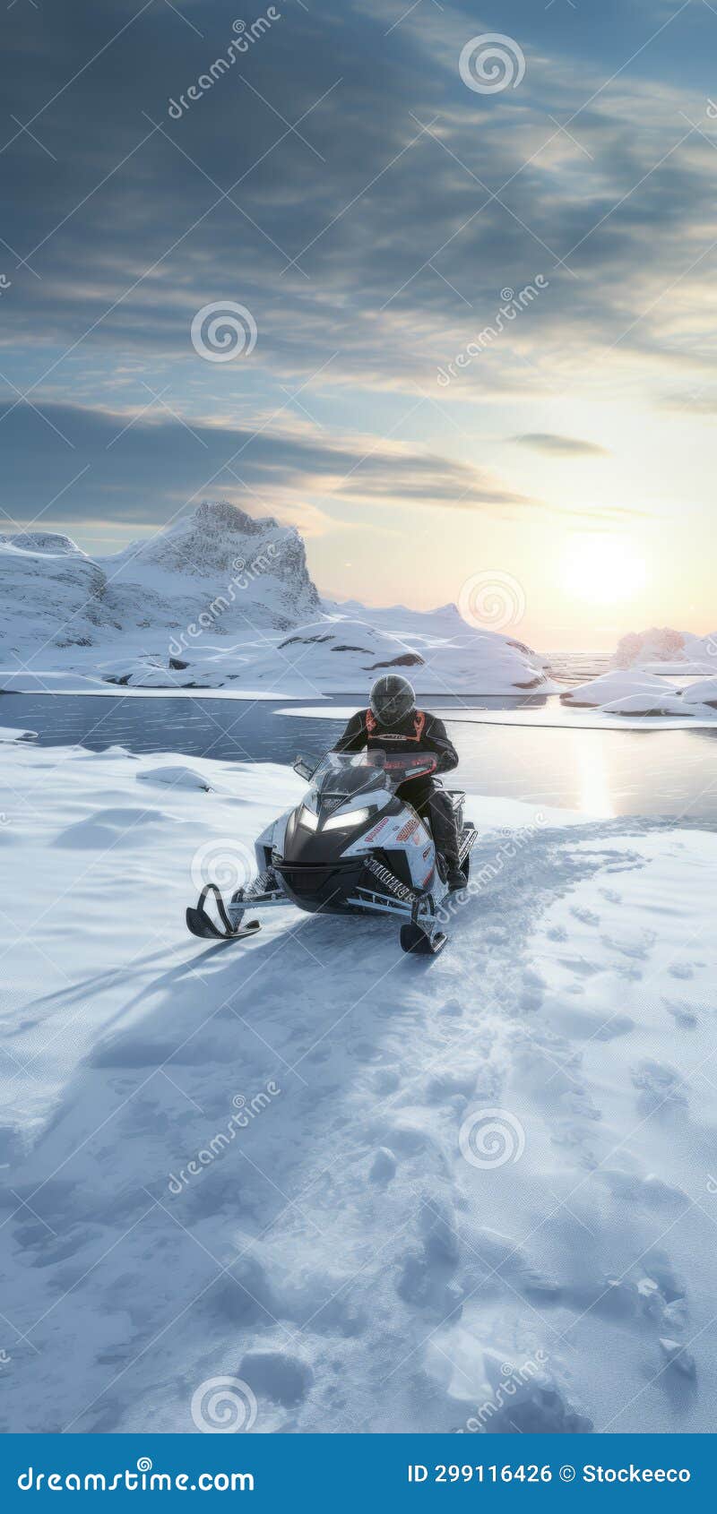 immersive 3d snowmobile driving in snowy outdoors