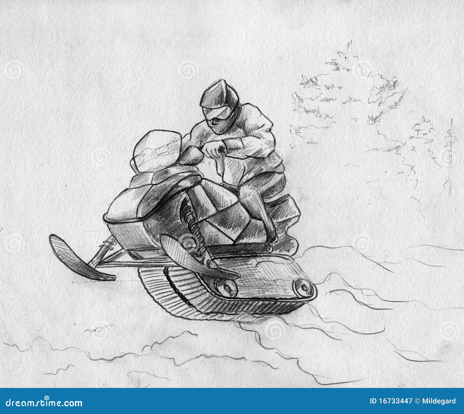 Snowmobile rider in a jump stock illustration. Image of paper 16733447