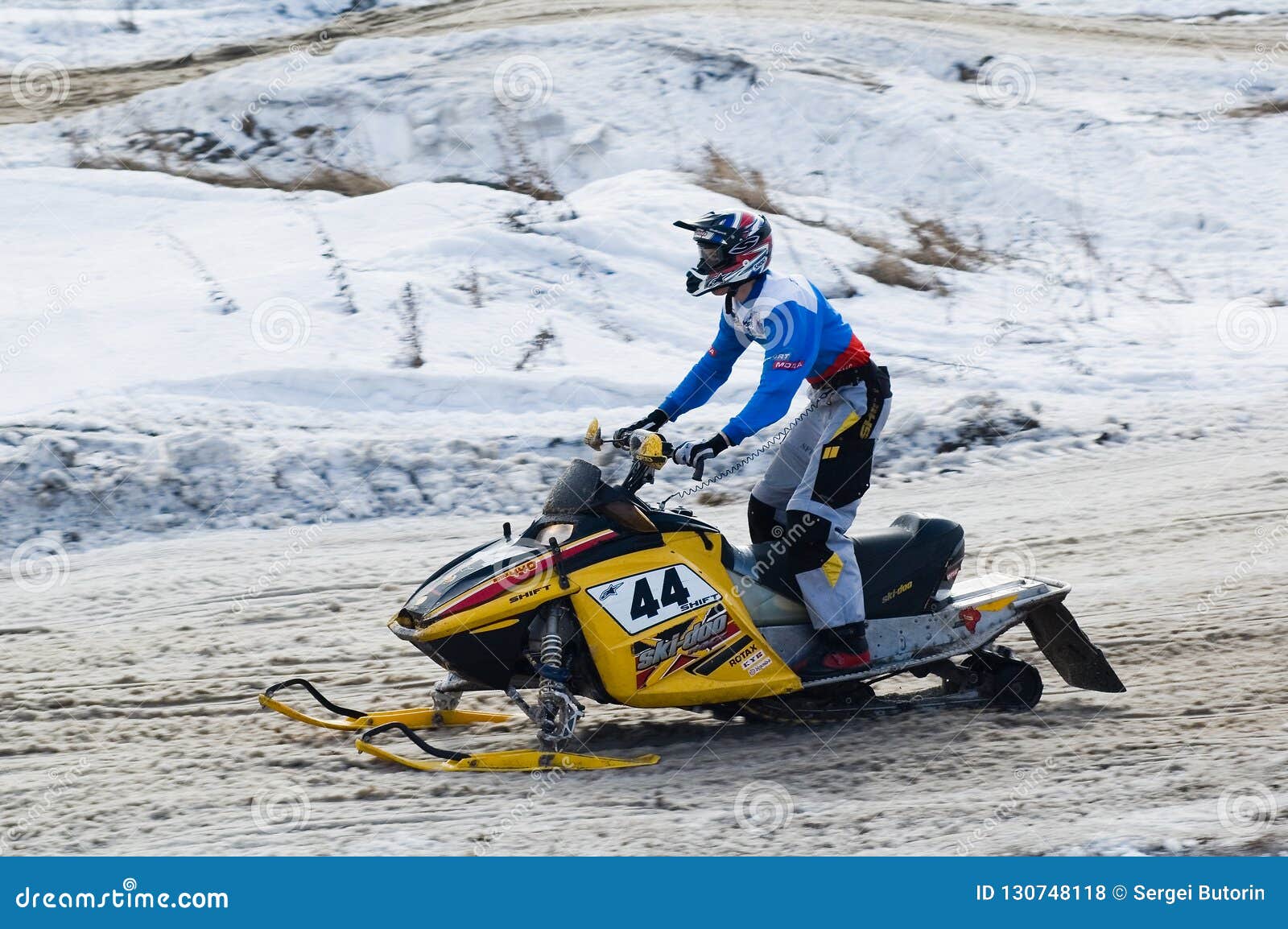 Snowmobile Rider on Sport Track. Tyumen. Russia Editorial Stock Photo